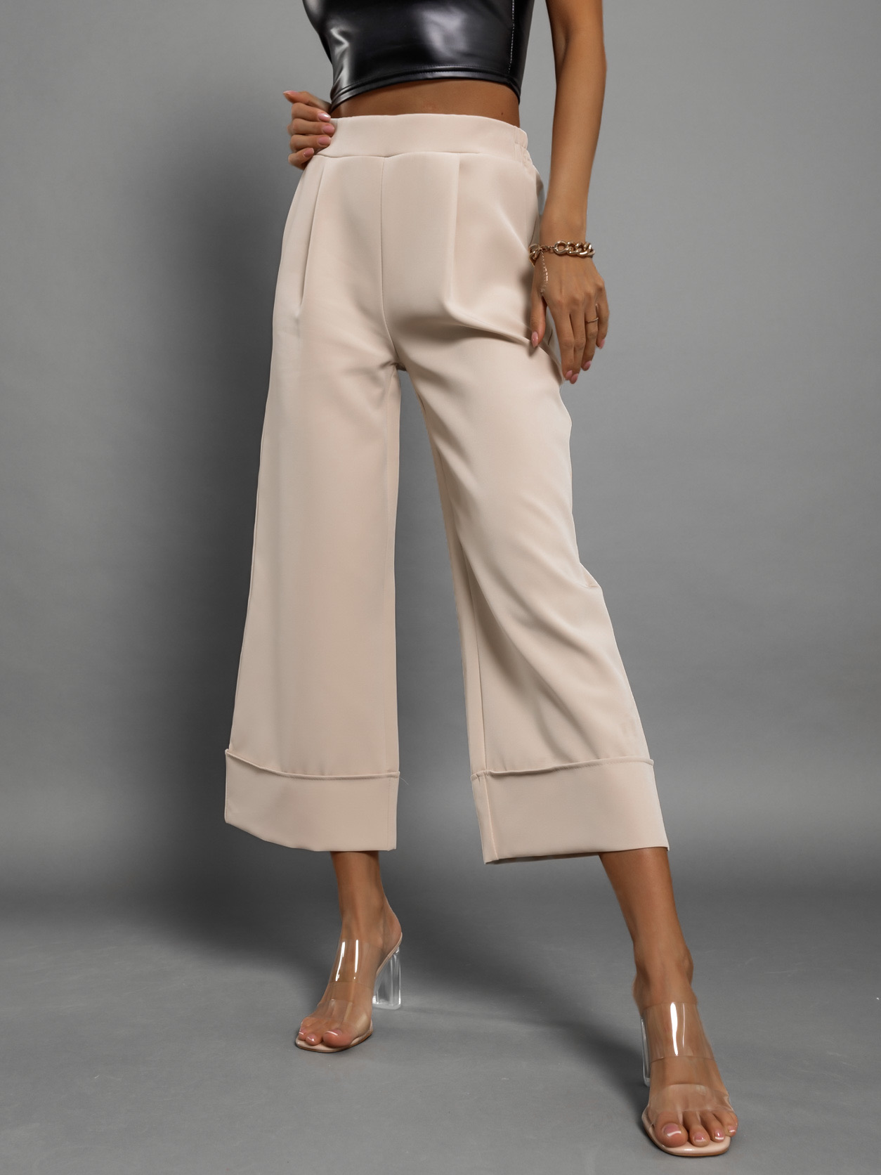 Béžové elegantní culottes kalhoty TRILL