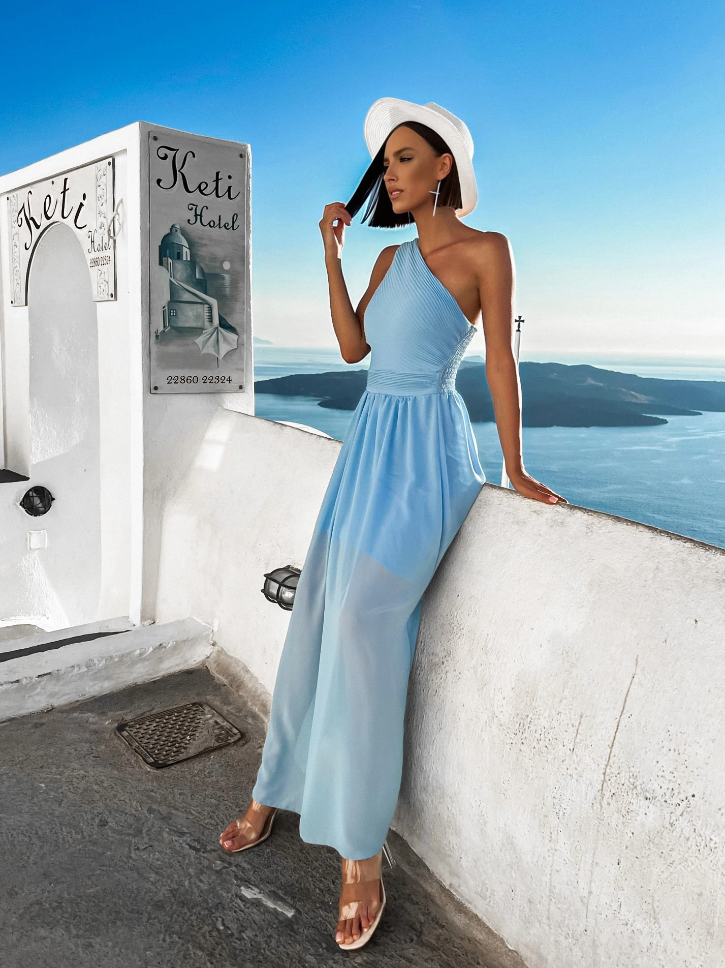 Světle modré elegantní dlouhé šaty FLOAT