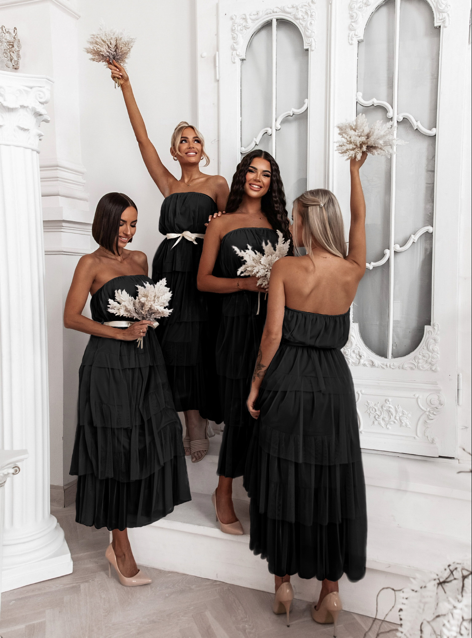 Levně Černé elegantní šaty HARMONIA s mašlí