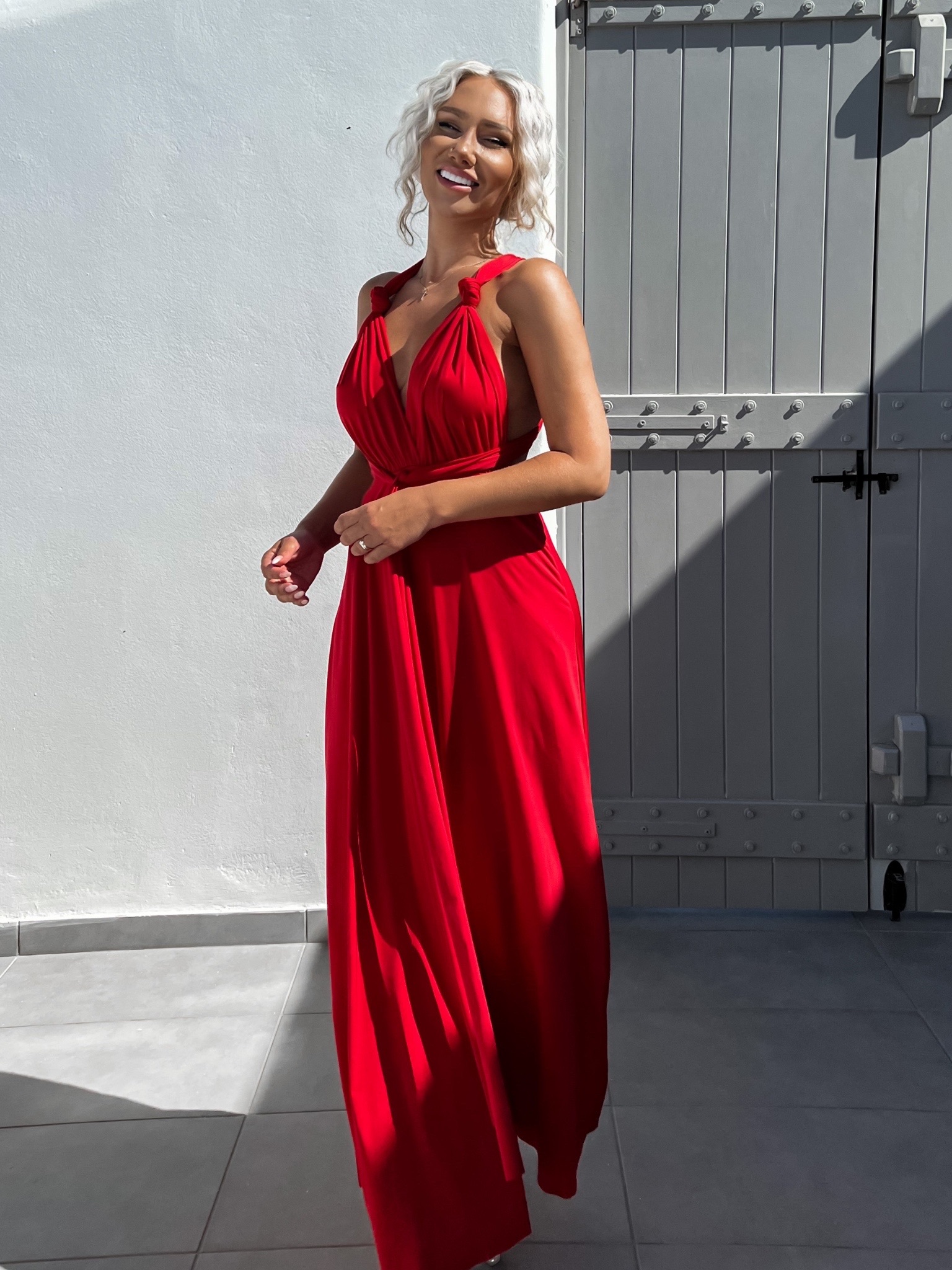 Levně Červené elegantní šaty BEATRICE s vázáním
