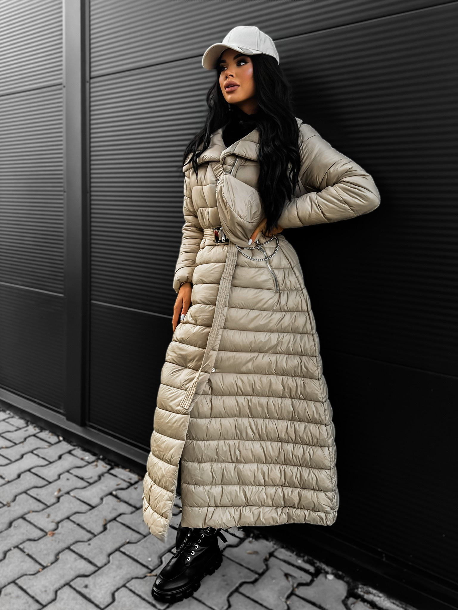 Tmavě béžová delší bunda CLAUDYE s kapsičkou Velikost: XL