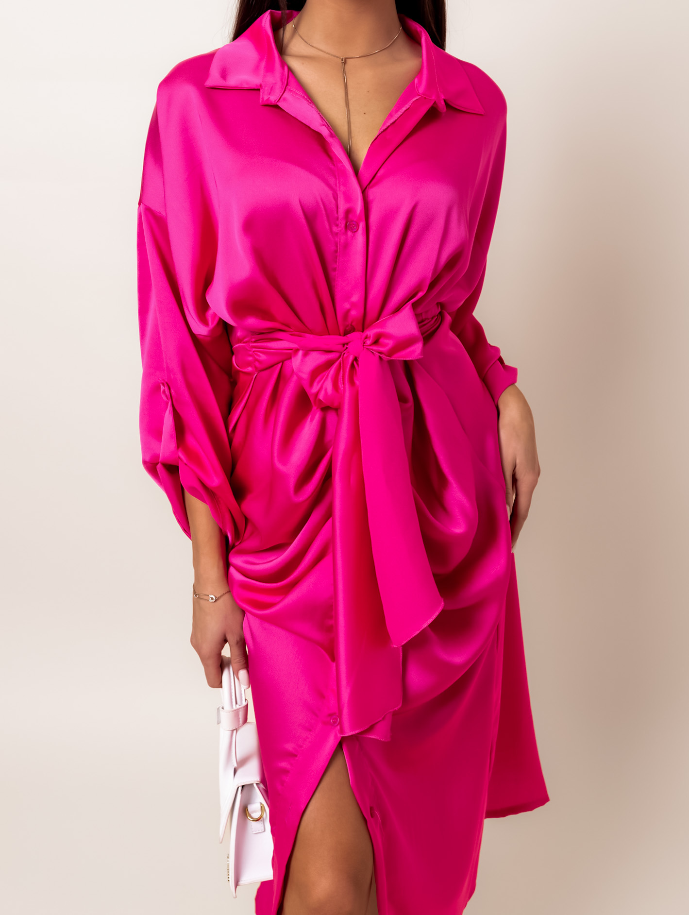 Růžové lesklé elegantní šaty ROOKIE na zavazování Velikost: ONESIZE