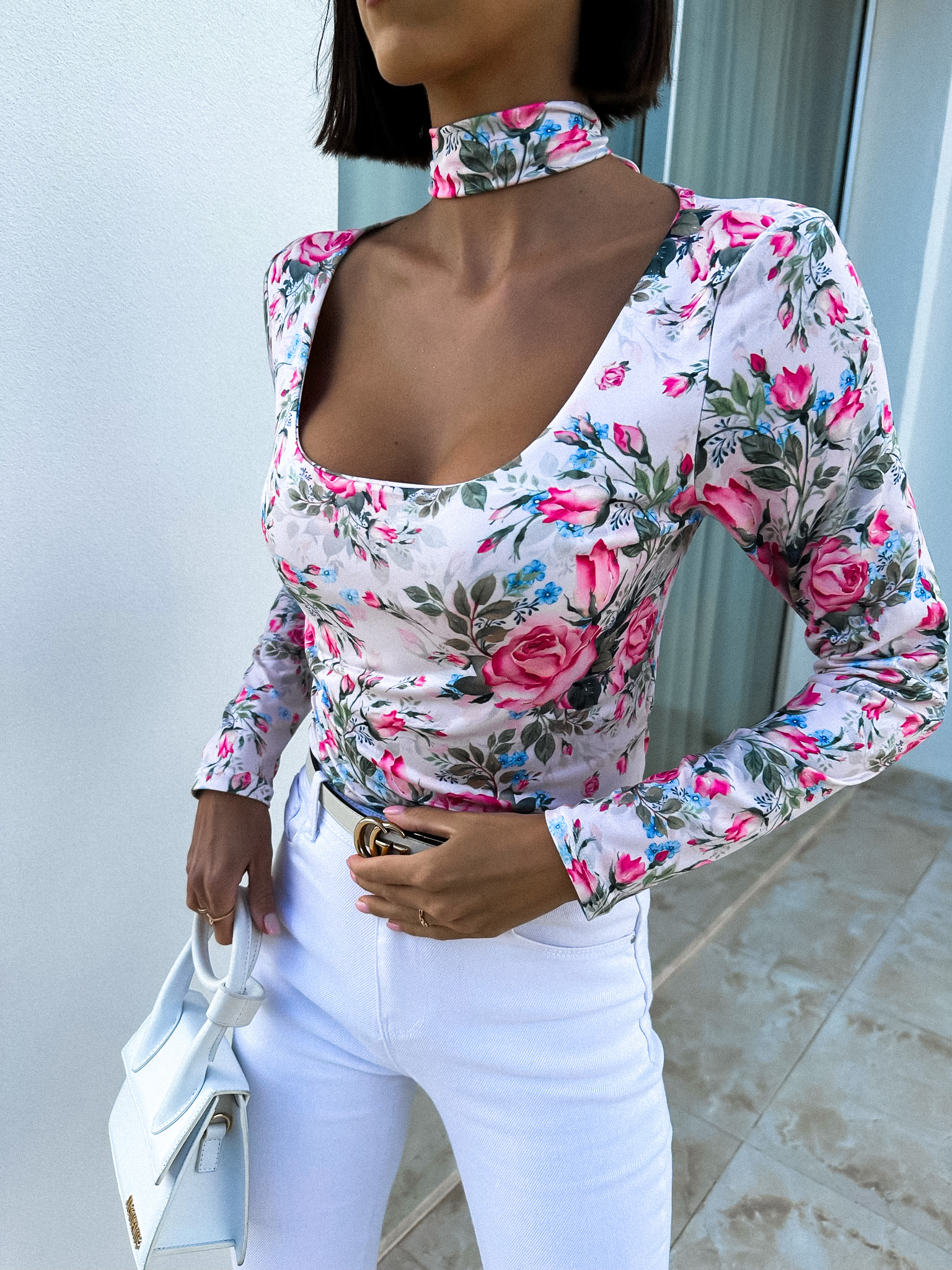 Světle růžové elegantní body HAMISI s chokerem Velikost: ONESIZE