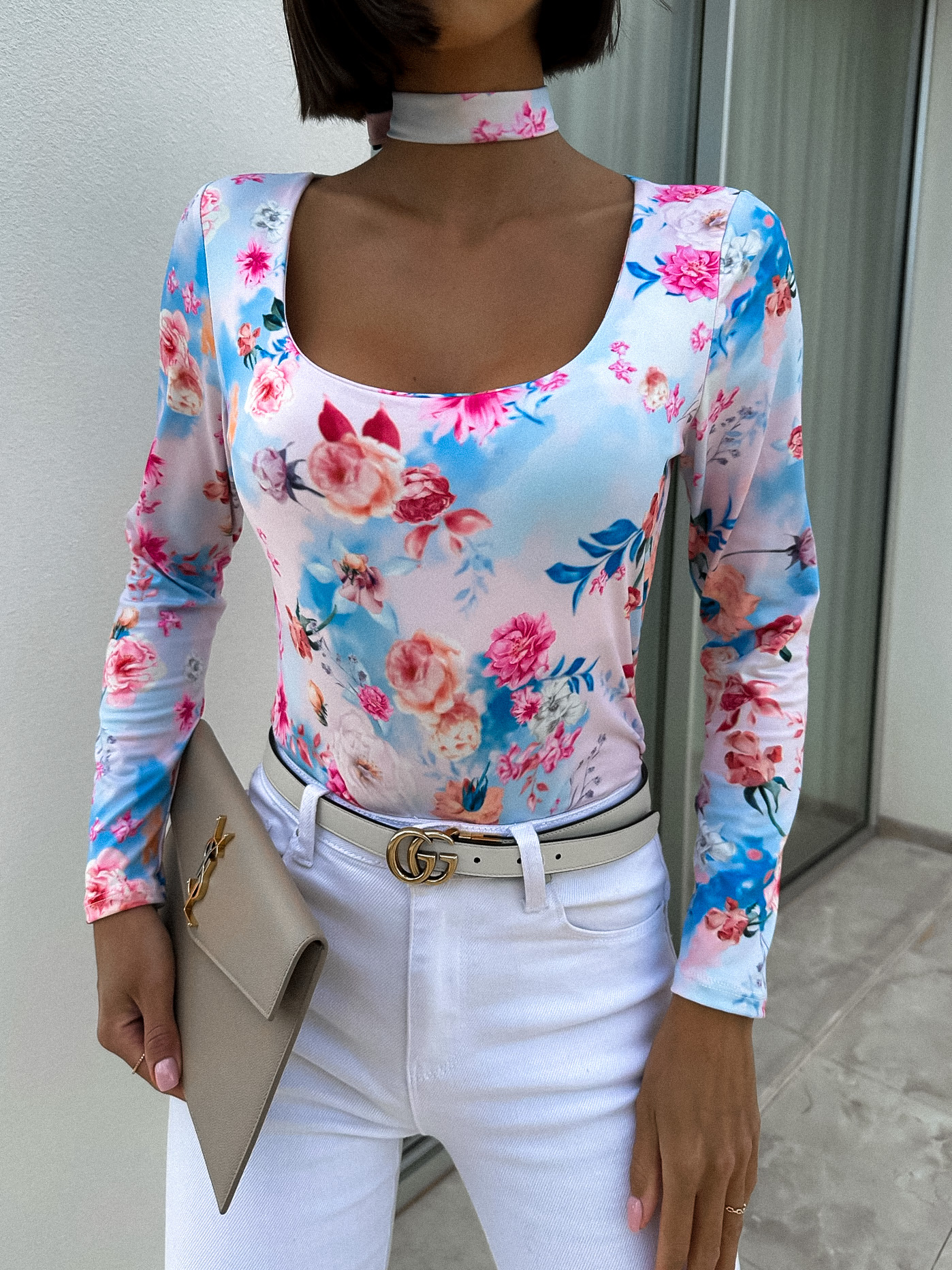 Světle modré elegantní body HAMISI s chokerem Velikost: ONESIZE