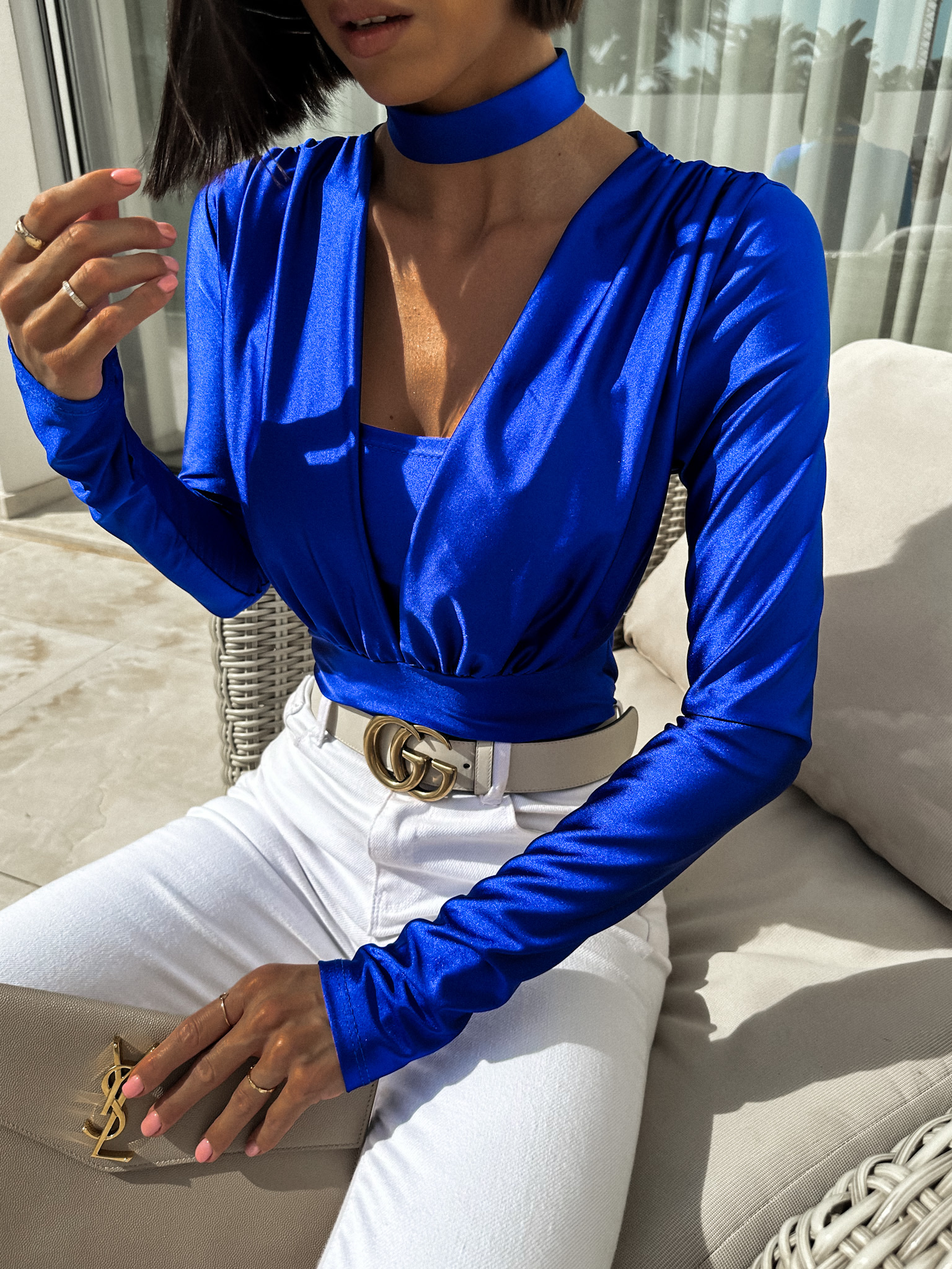 Královsky modré lesklé elegantní body NOTYR Velikost: ONESIZE