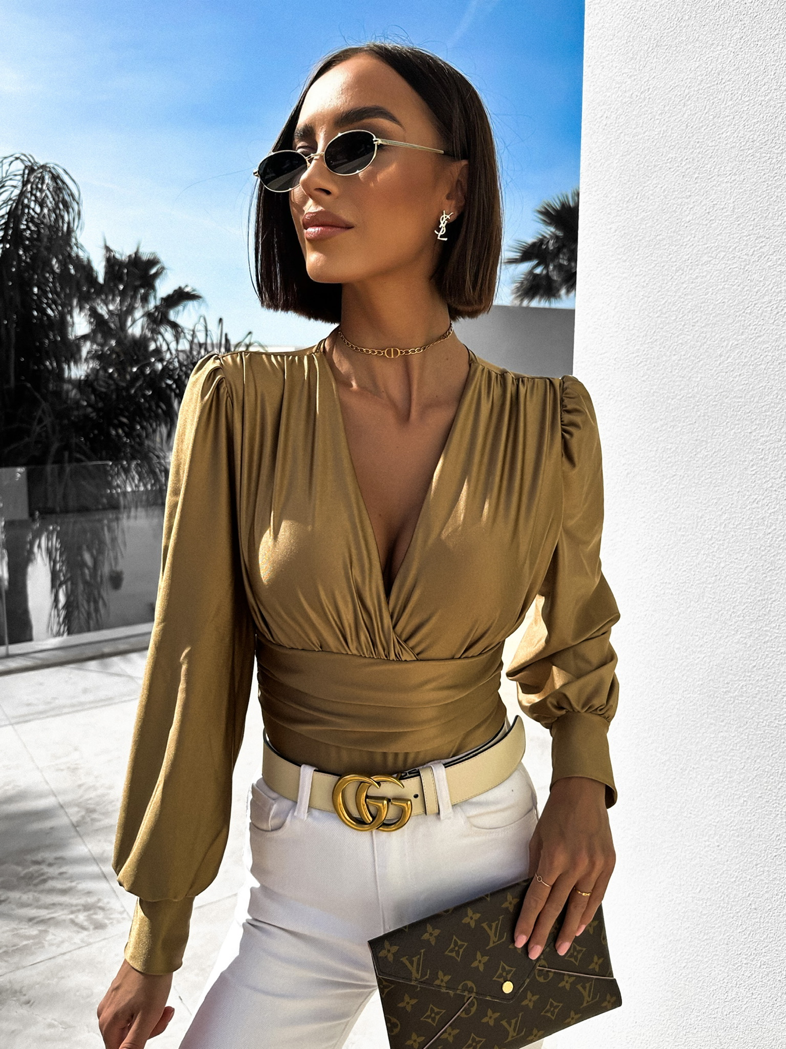 Hnědé lesklé elegantní body EVOLYN
