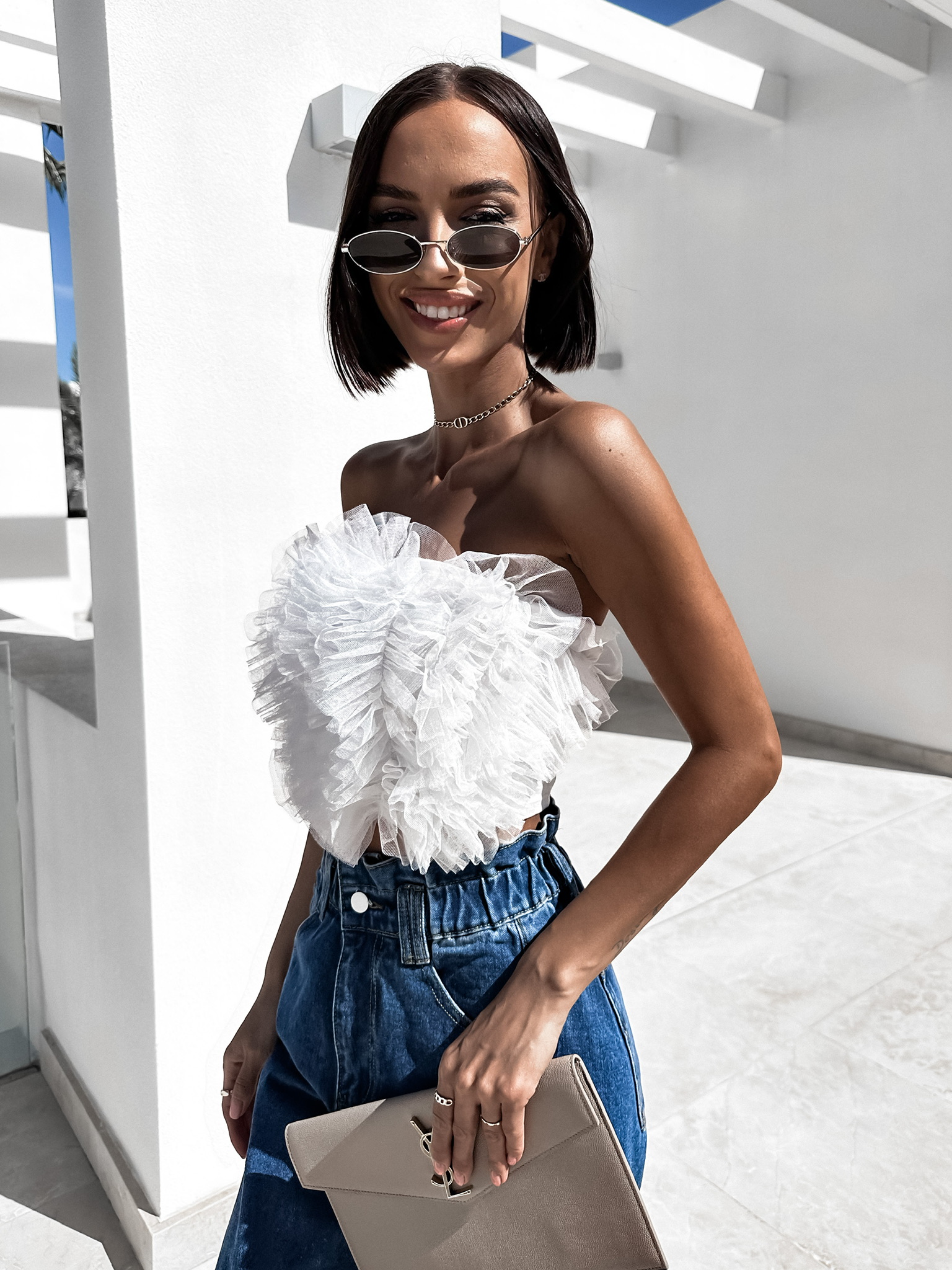 Bílý crop top BRIDGET Velikost: ONESIZE