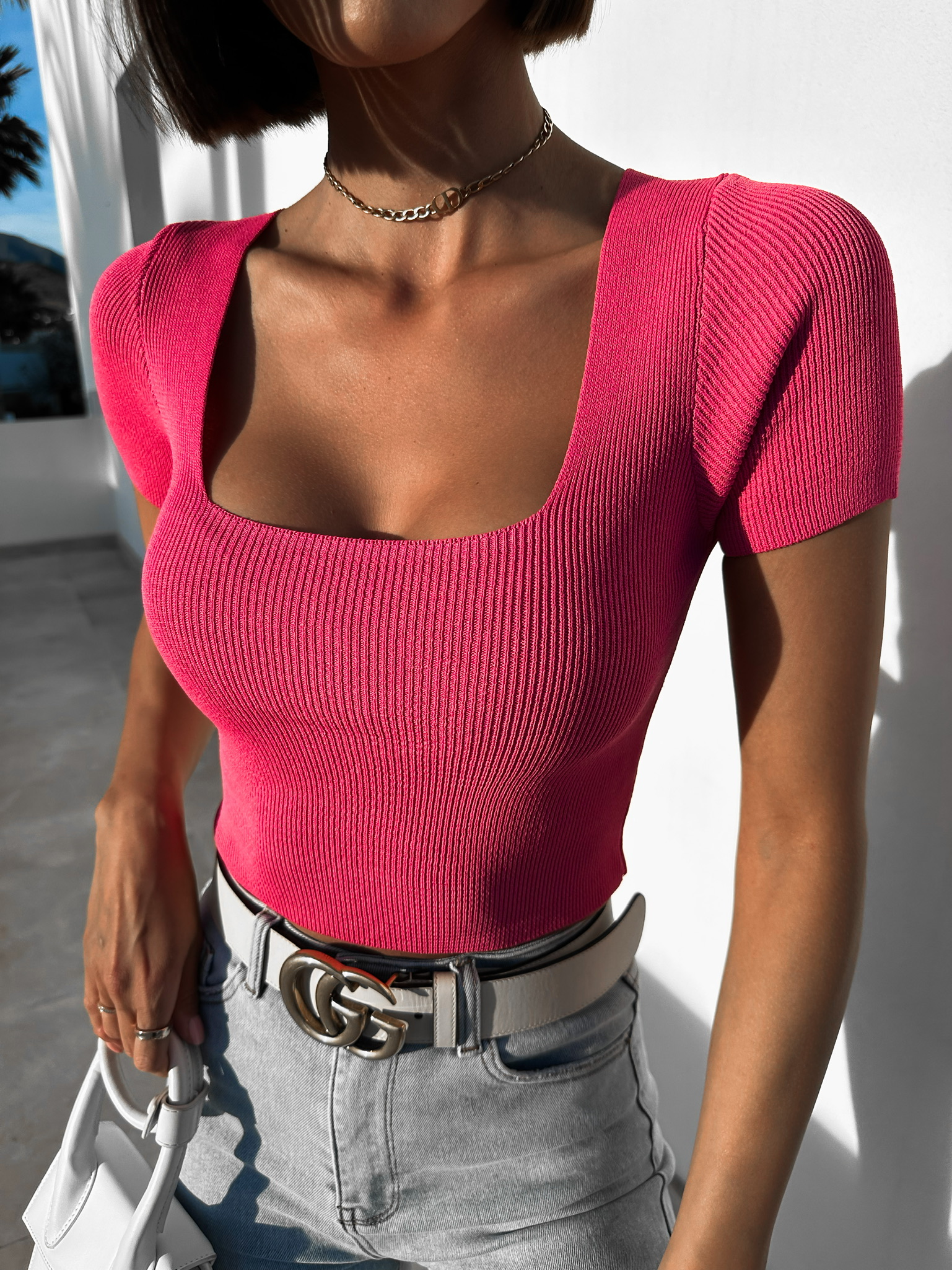 Tmavě růžový crop top REEDE Velikost: ONESIZE