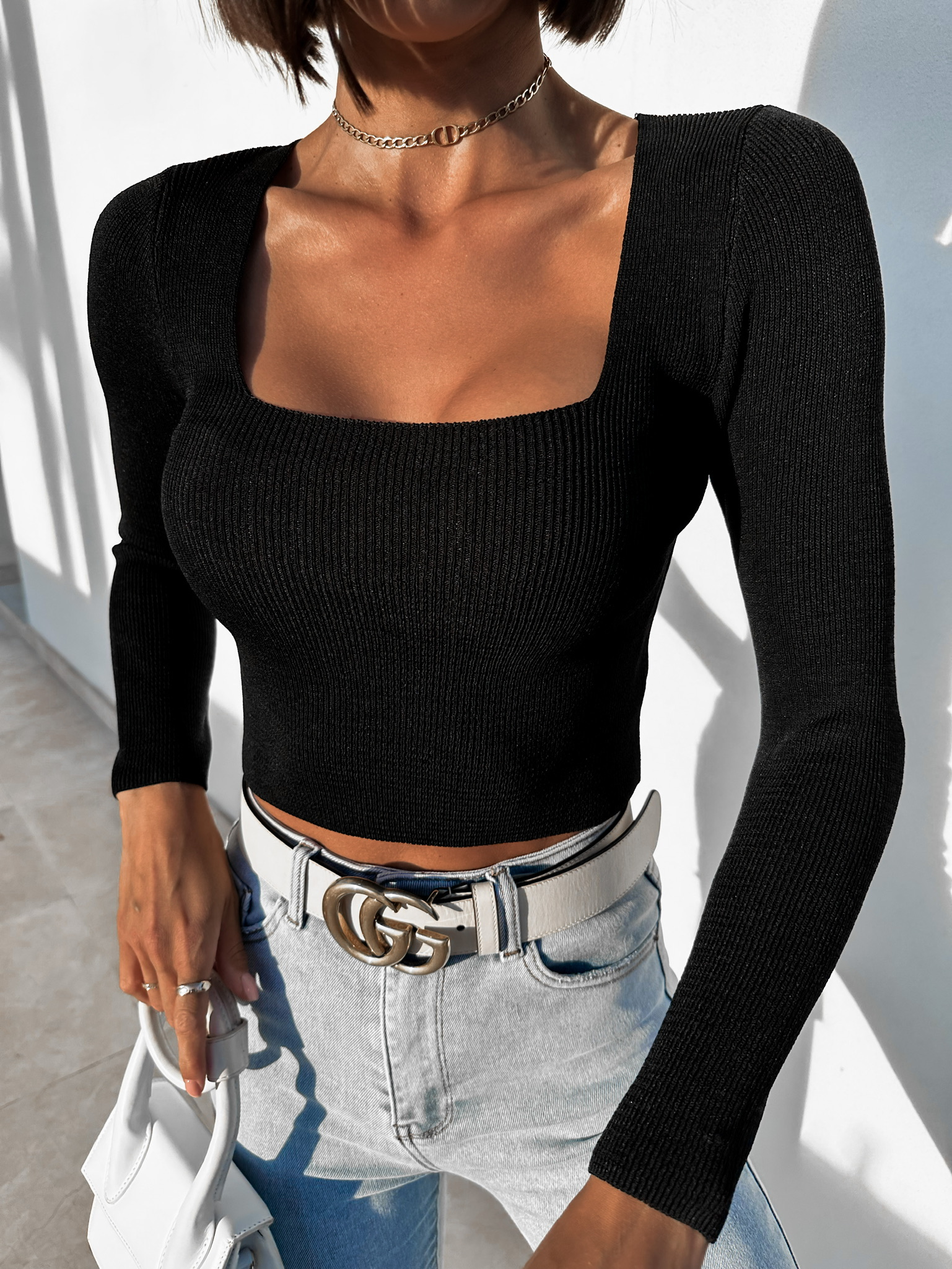 Černý elegantní top DOMINICE s dlouhým rukávem Velikost: ONESIZE