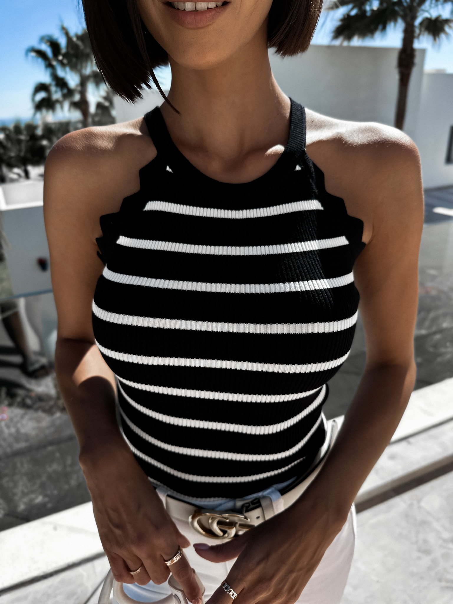 Černý elegantní top WESTONE s pruhy Velikost: ONESIZE