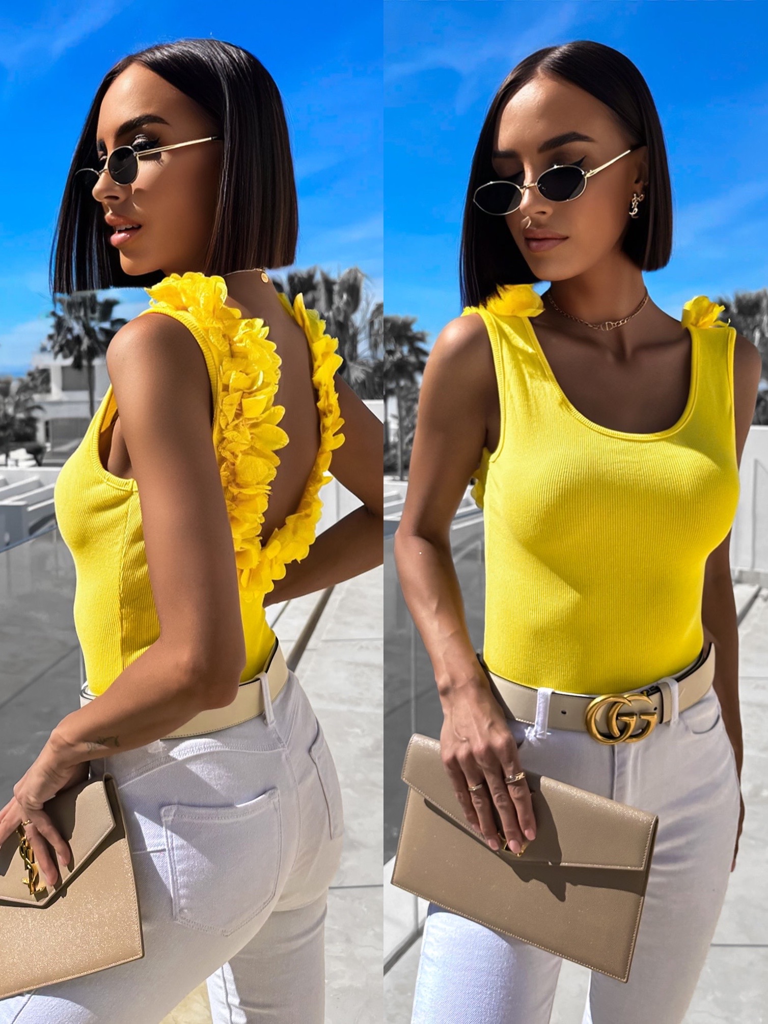 Žluté elegantní body WOLMANDY s kytičkami Velikost: M/L