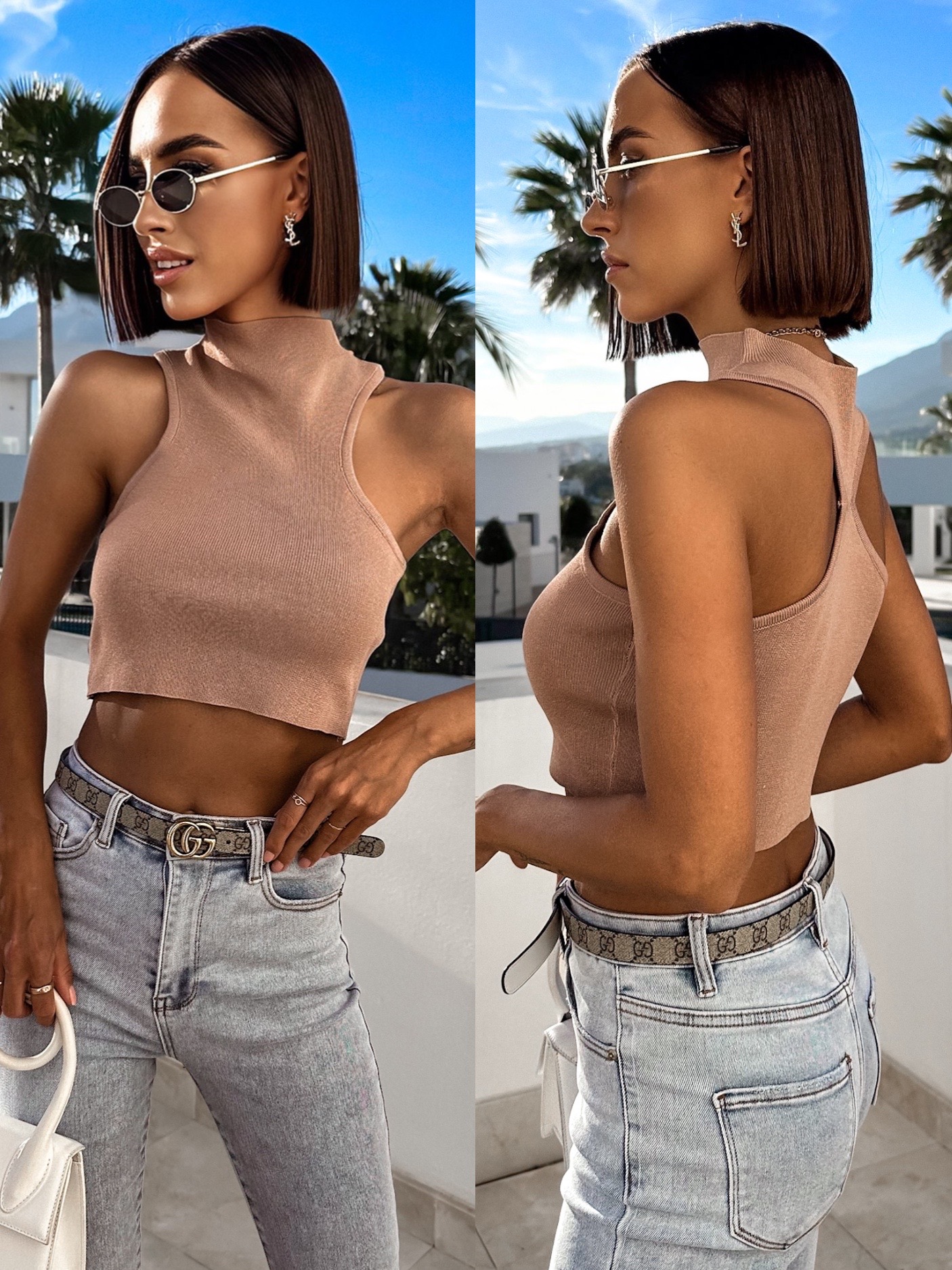 Hnědý elegantní crop top COMPALI Velikost: ONESIZE