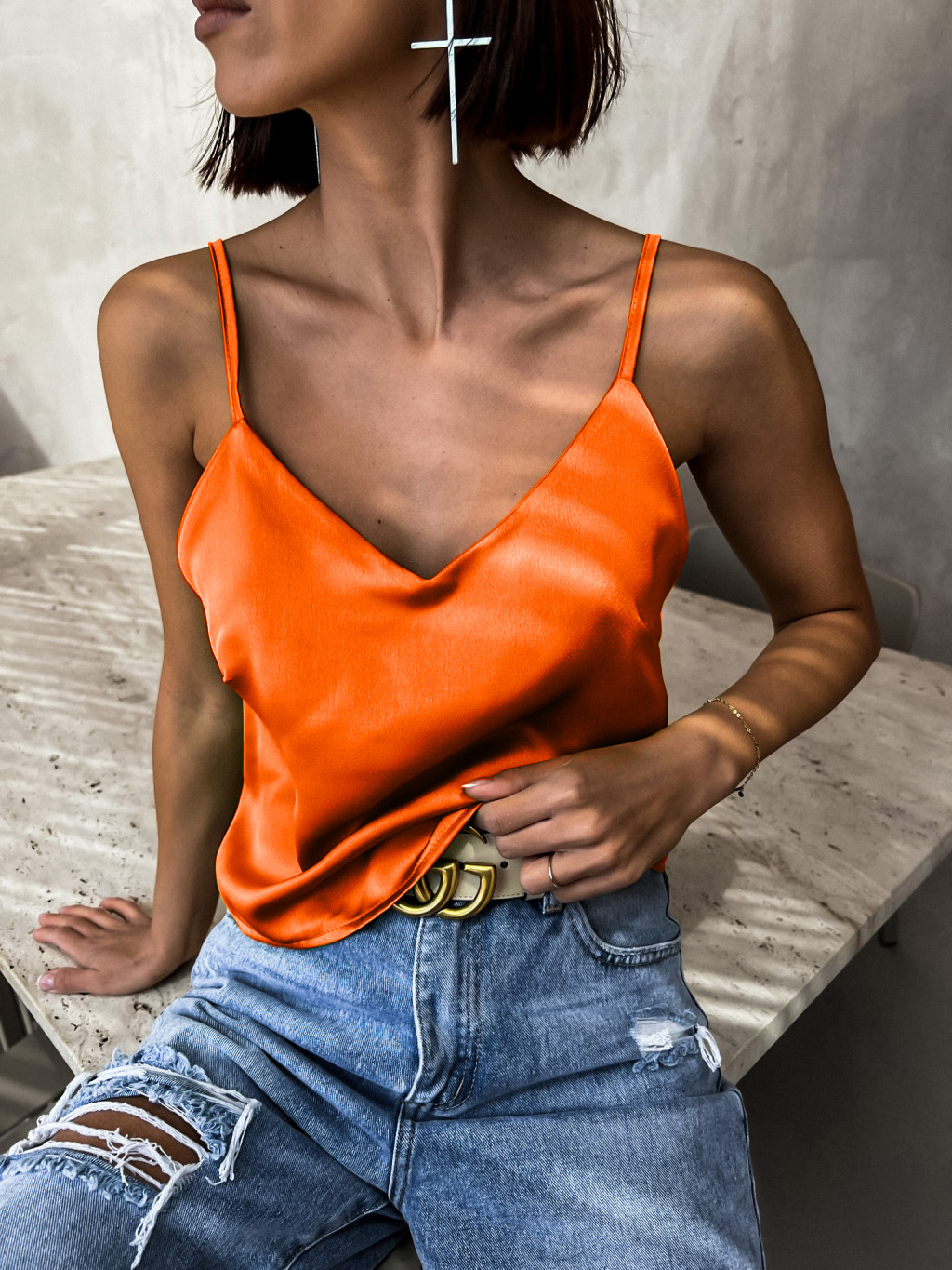 Oranžový lesklý tílkový top FILLIP Velikost: ONESIZE