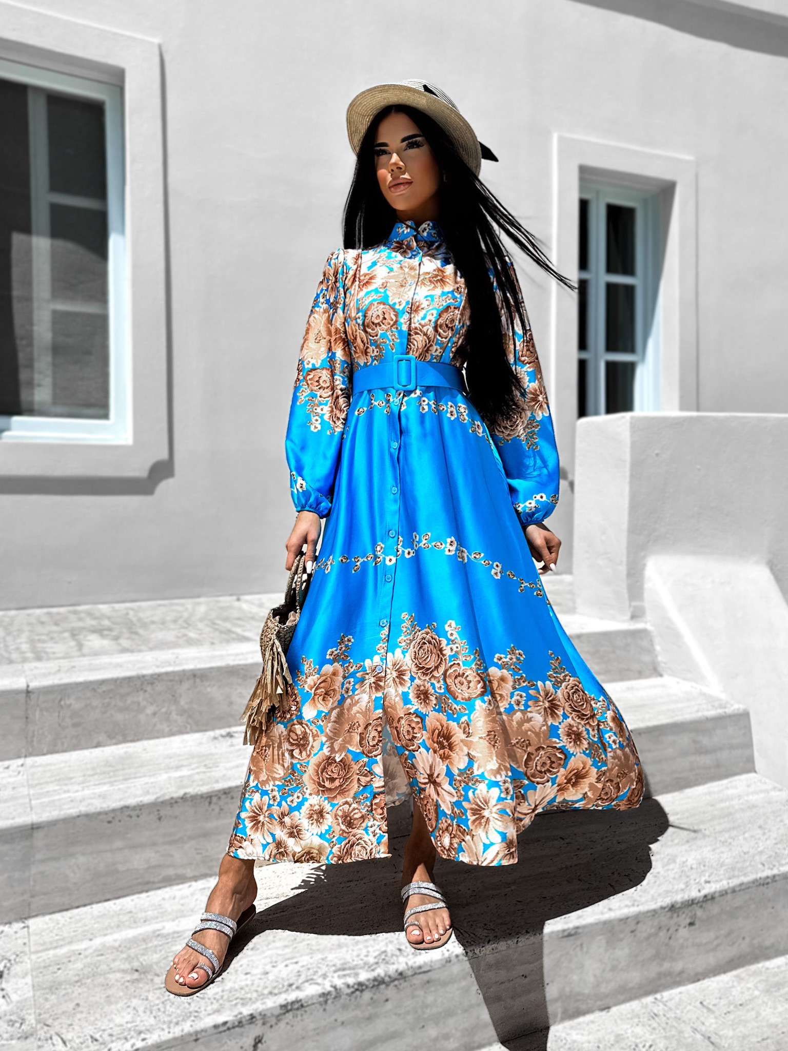 Modré lesklé elegantní šaty FESTLY Velikost: ONESIZE