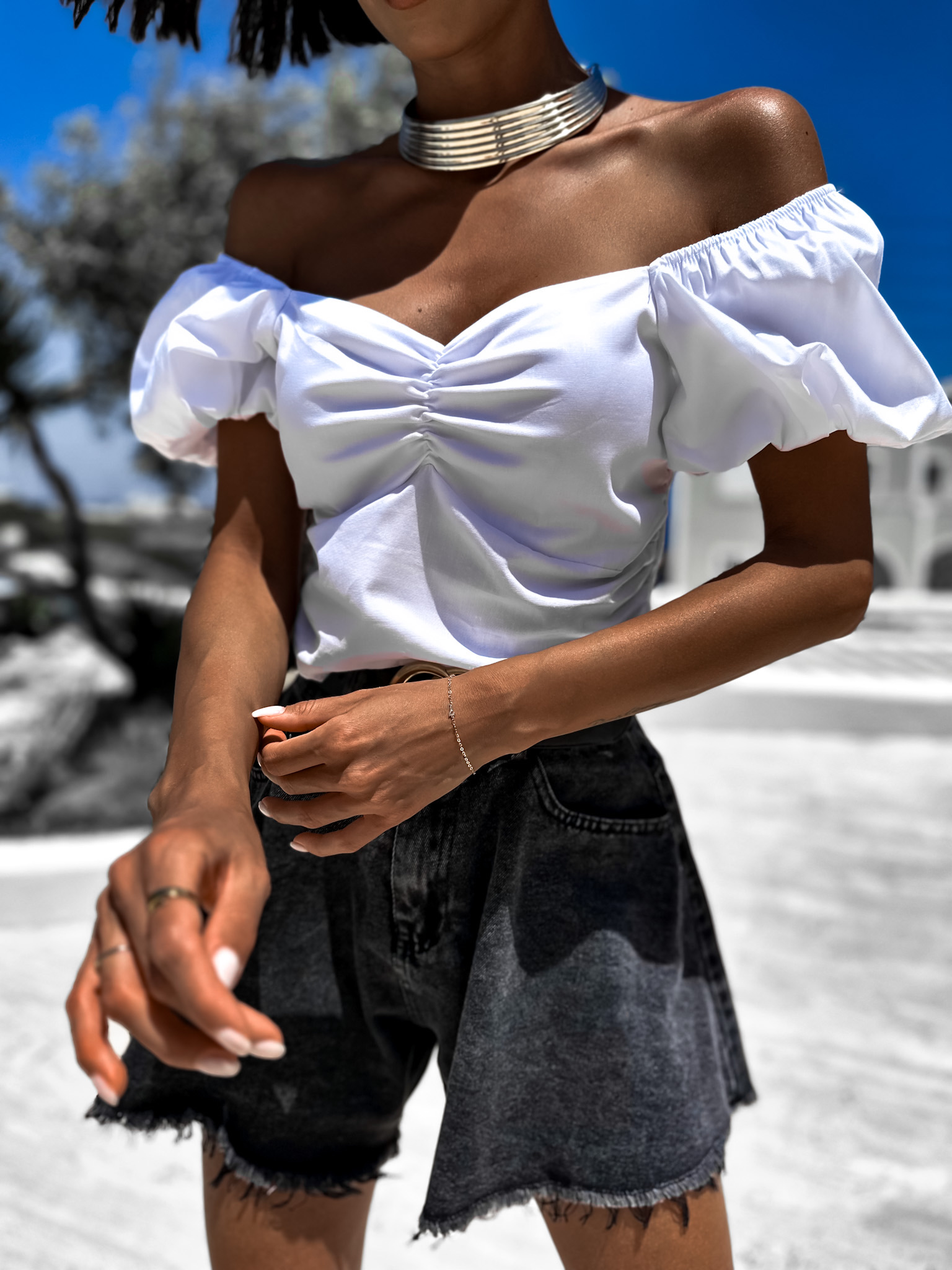 Bílý crop top BALLOON Velikost: ONESIZE