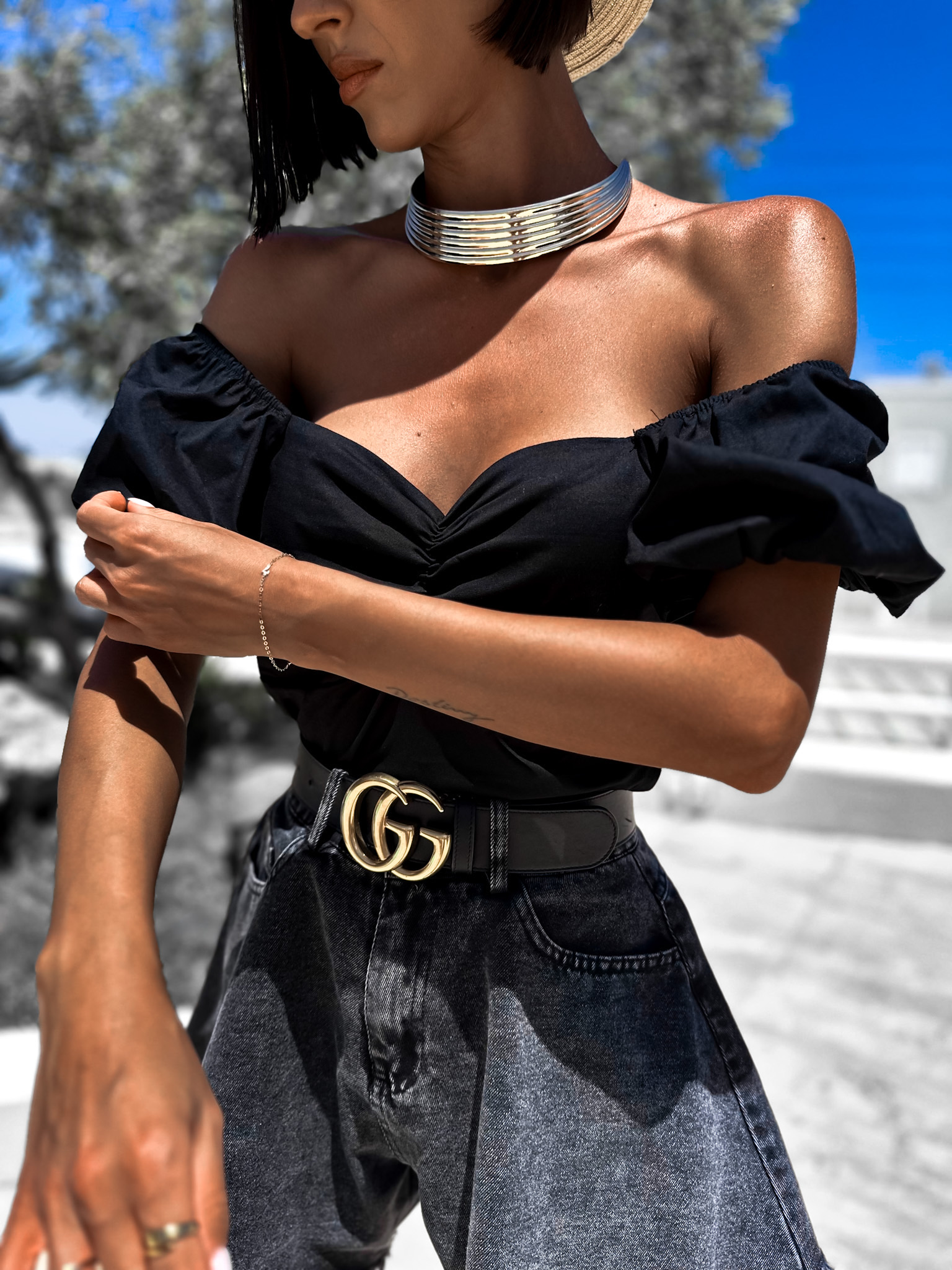 Černý crop top BALLOON Velikost: ONESIZE