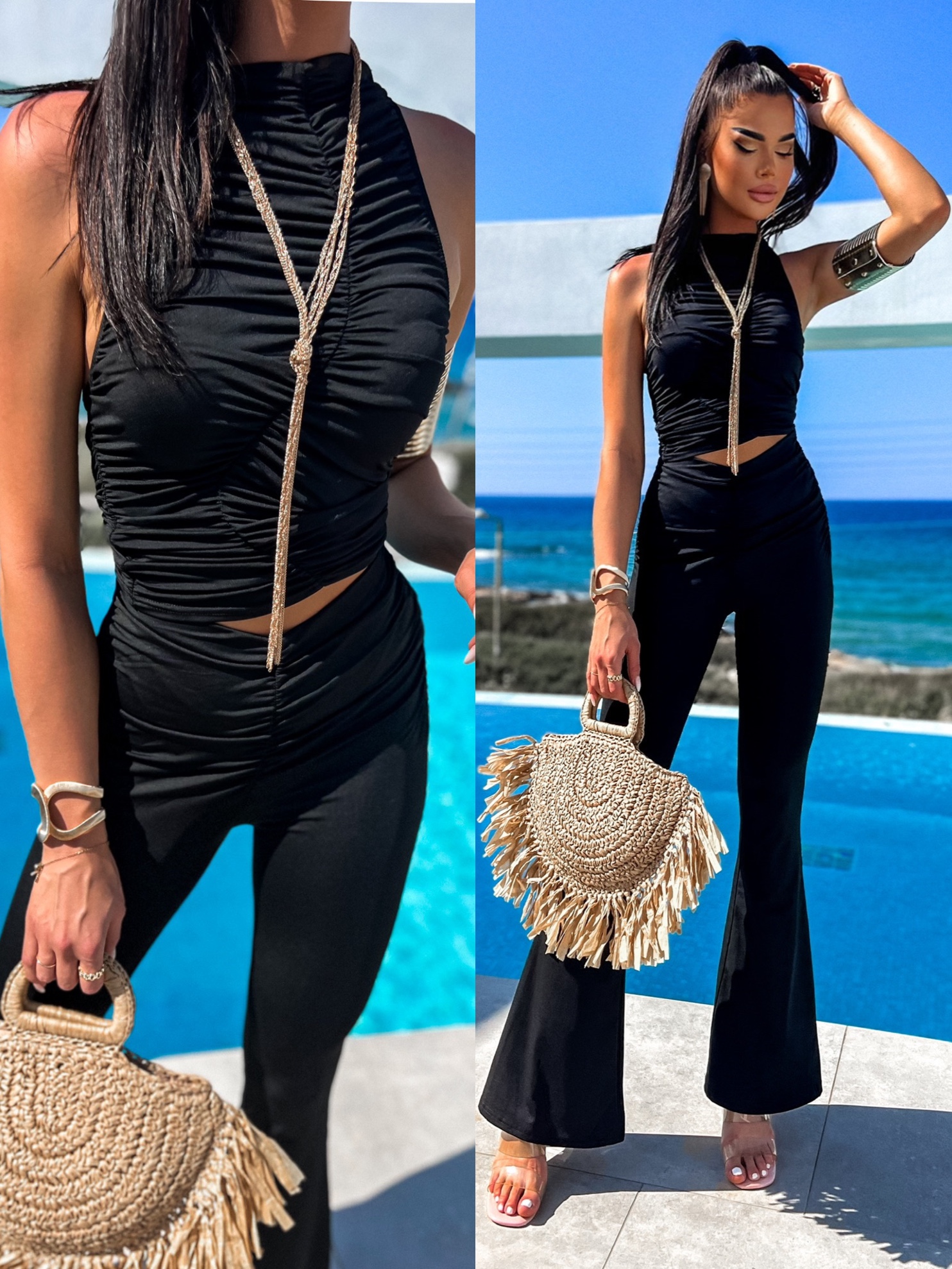 Černý elegantní dvoudílný komplet COLENS s vrásněním Velikost: M/L