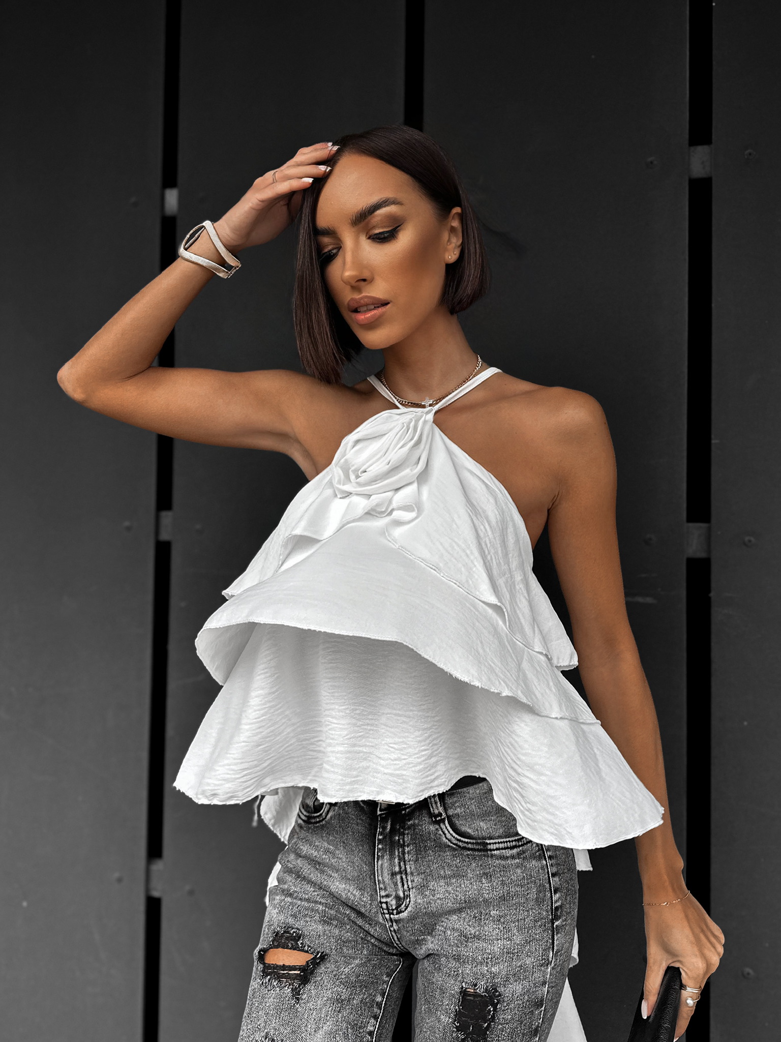 Bílý elegantní top LITHES na zavazování Velikost: ONESIZE