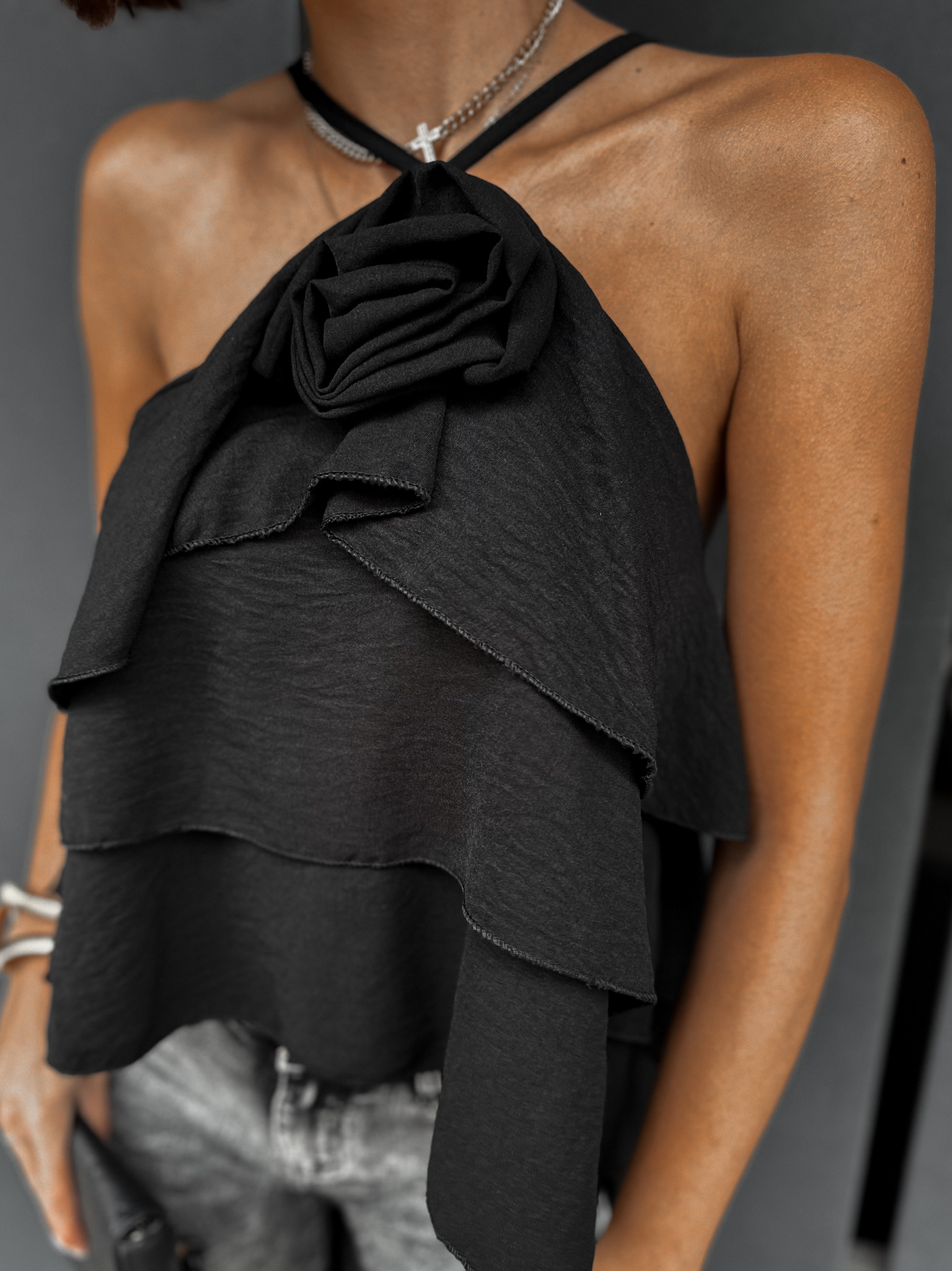 Černý elegantní top LITHES na zavazování Velikost: ONESIZE
