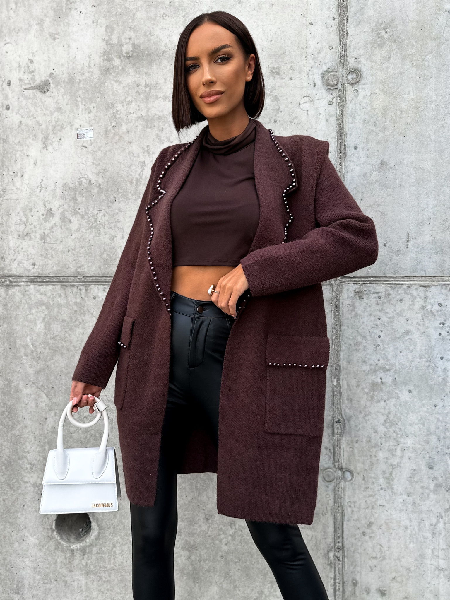 Hnědý cardigan ALIXEN s kapsami Velikost: ONESIZE