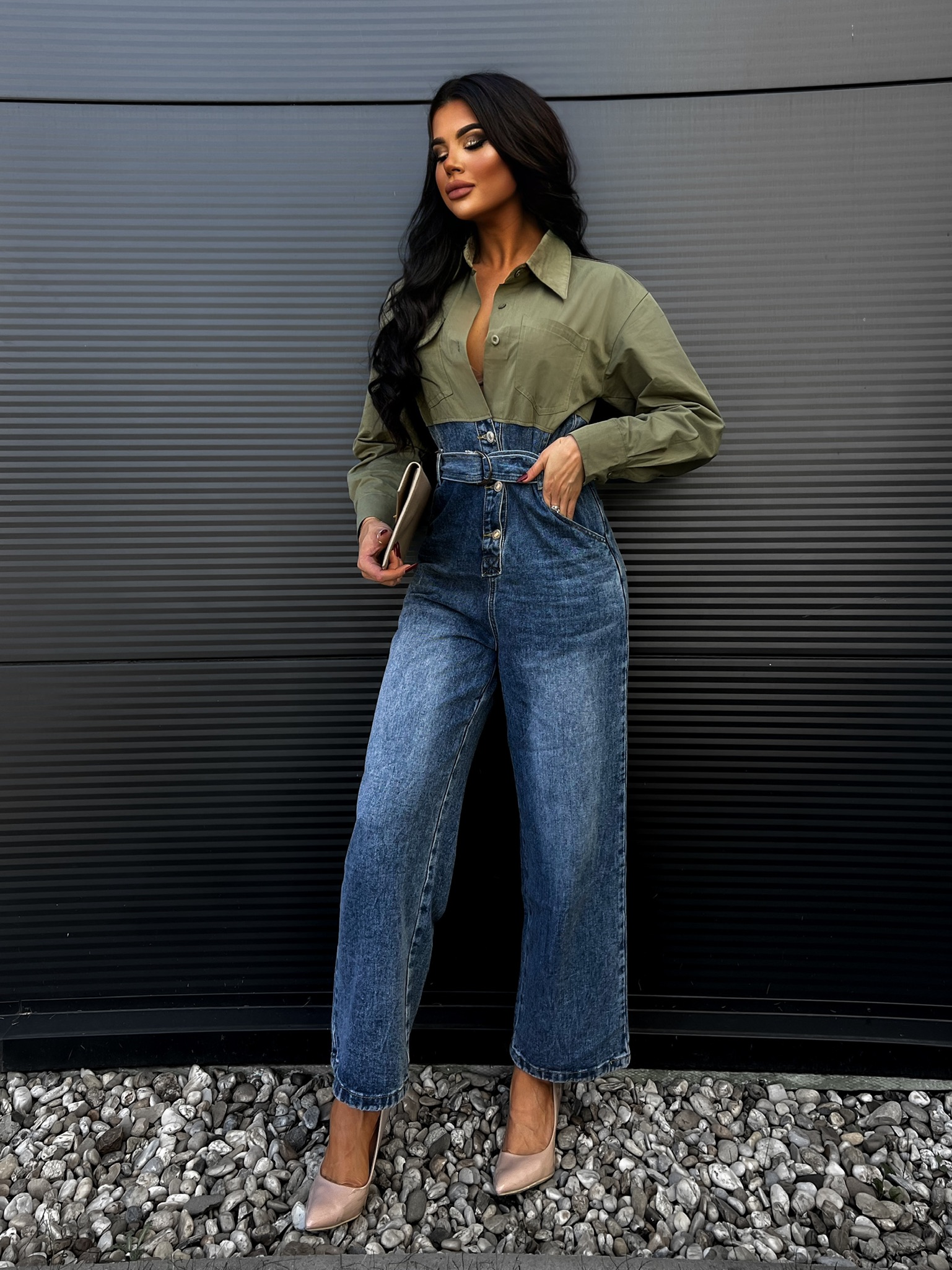 Khaki denim overal SIDE Velikost: S/M