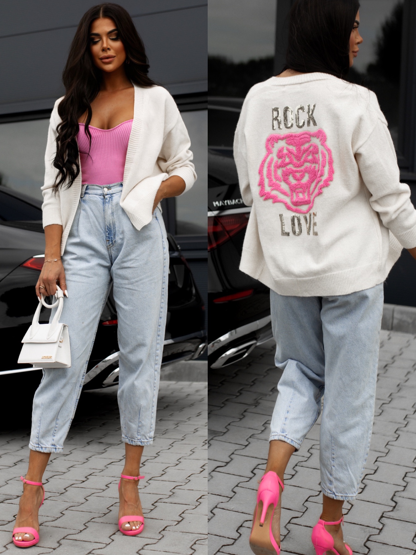 Krémový cardigan LIRADA s nášivkami Velikost: ONESIZE