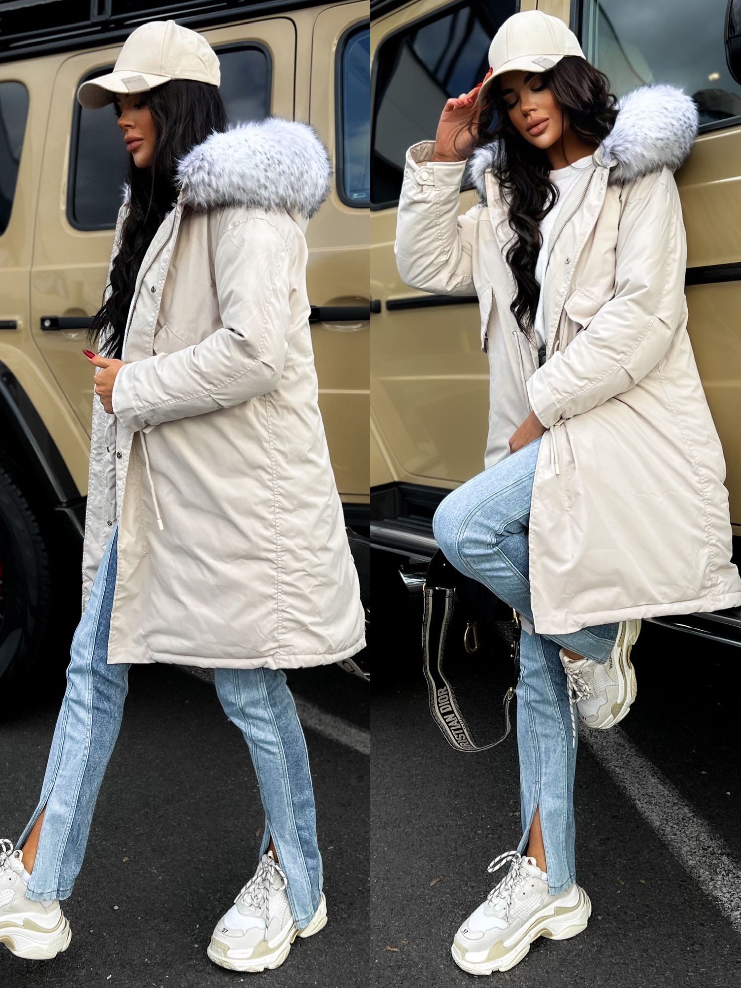 Krémová bunda BALANCE s kožichem