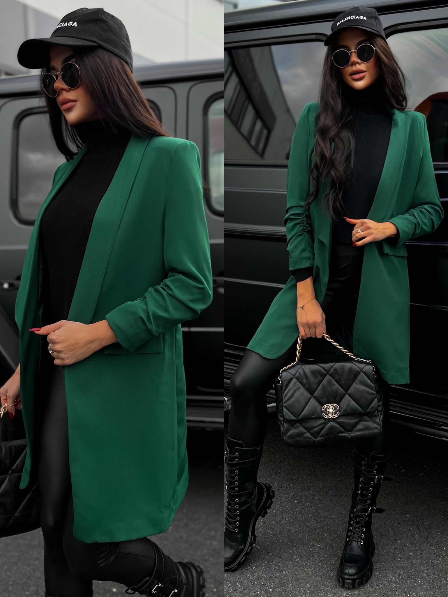 Levně Tmavě zelené elegantní sako CASTIEL otevřeného stylu
