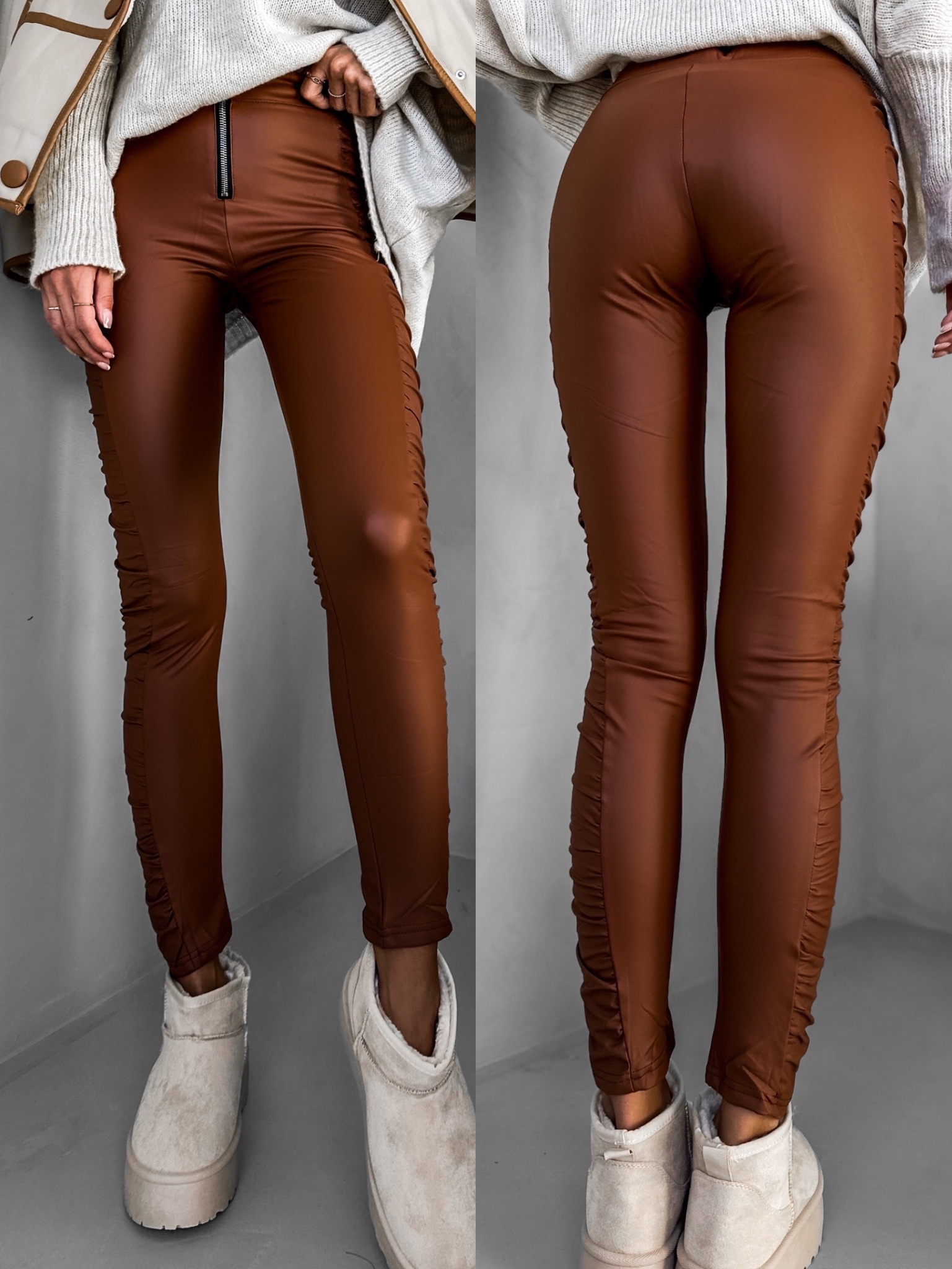Hnědé koženkové kalhoty TALOS Velikost: L/XL