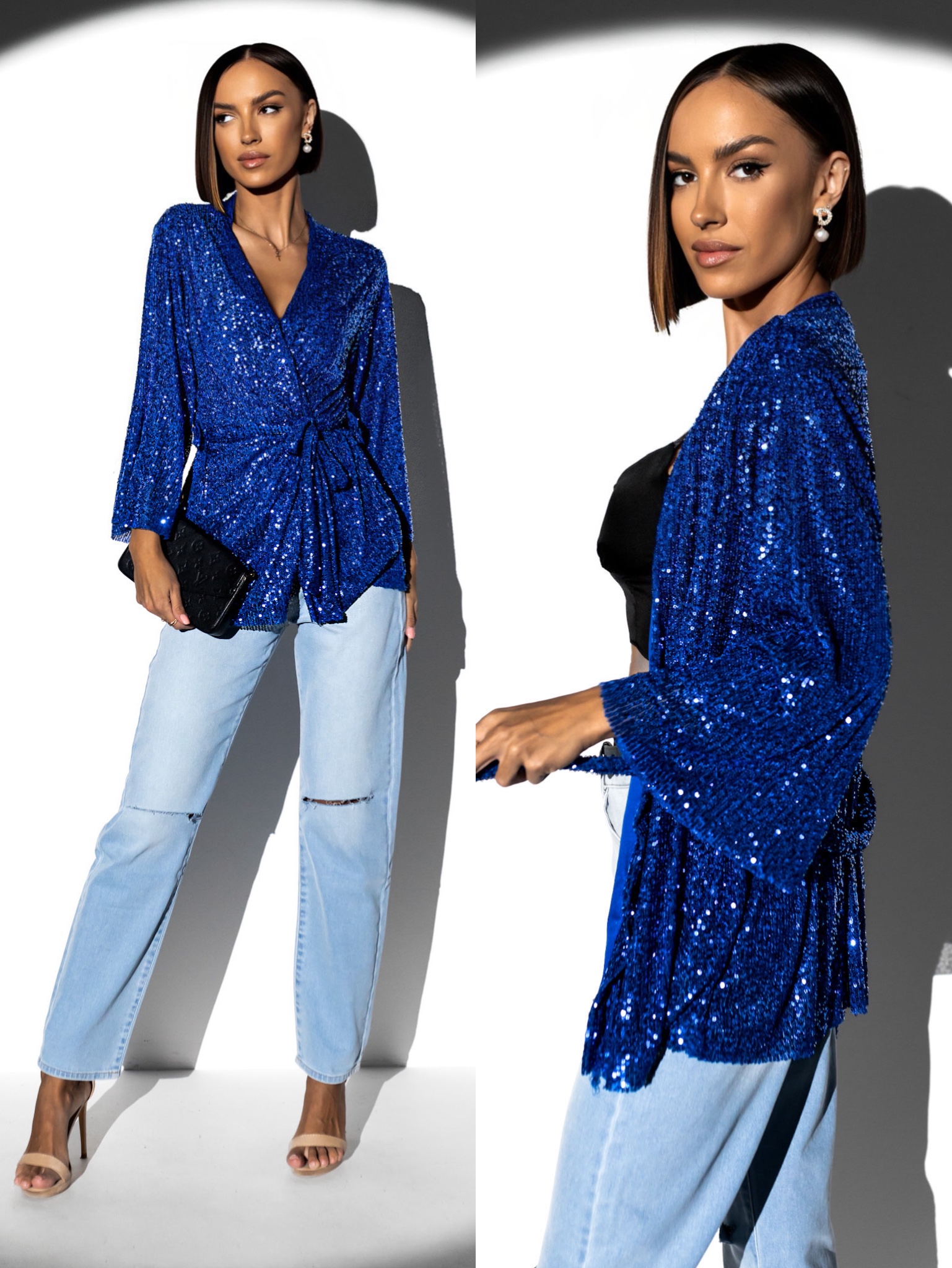 Modrý cardigan PROKLIS s flitry Velikost: ONESIZE