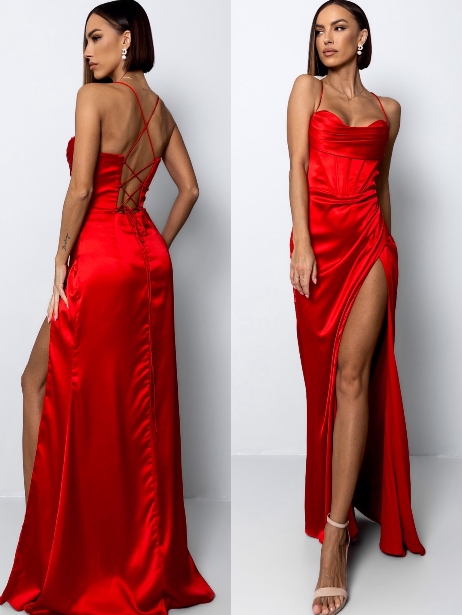 Levně Červené plesové elegantní šaty VOLINET