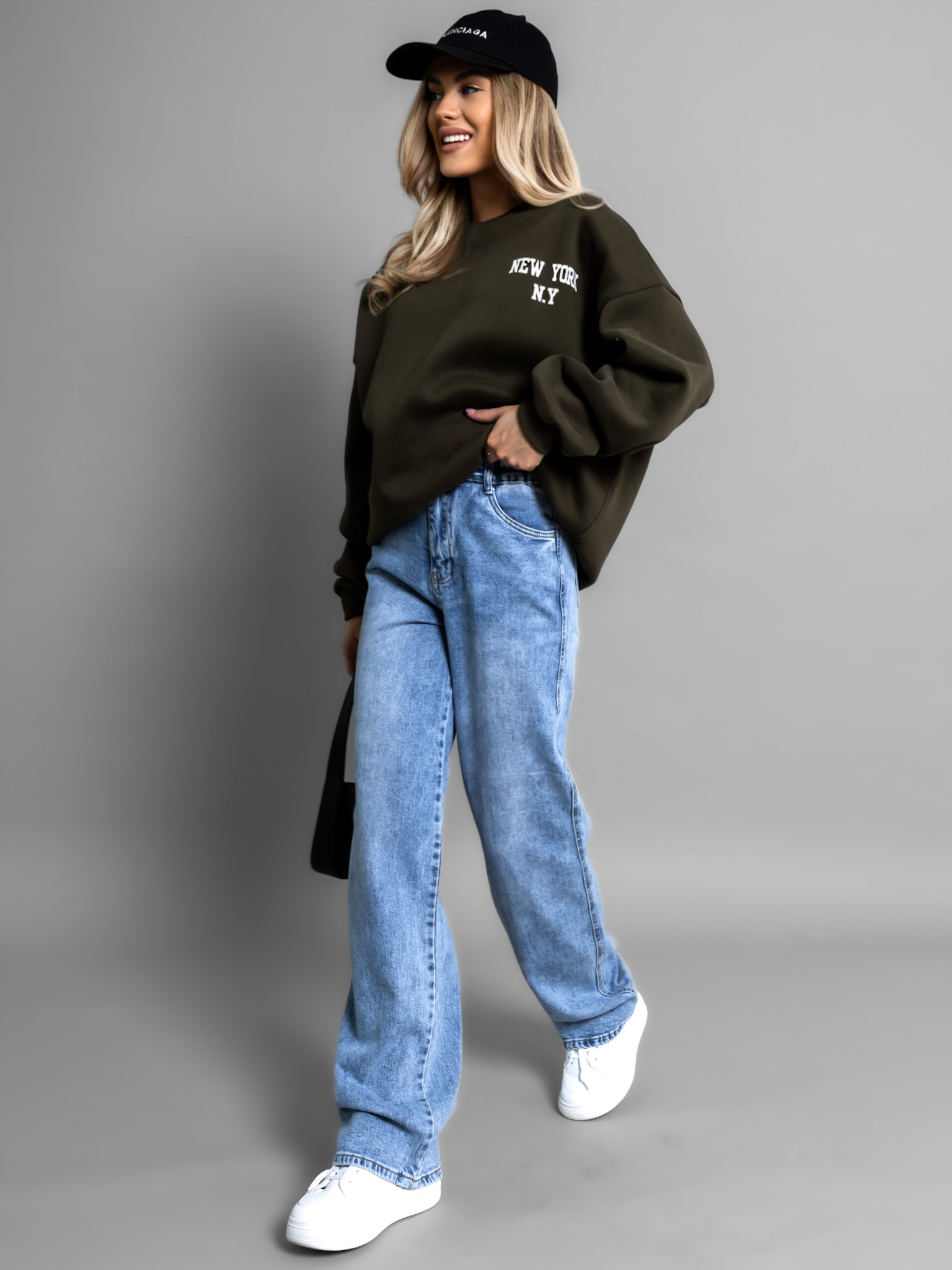 Levně Khaki oversized mikina SHINGO 95% bavlna