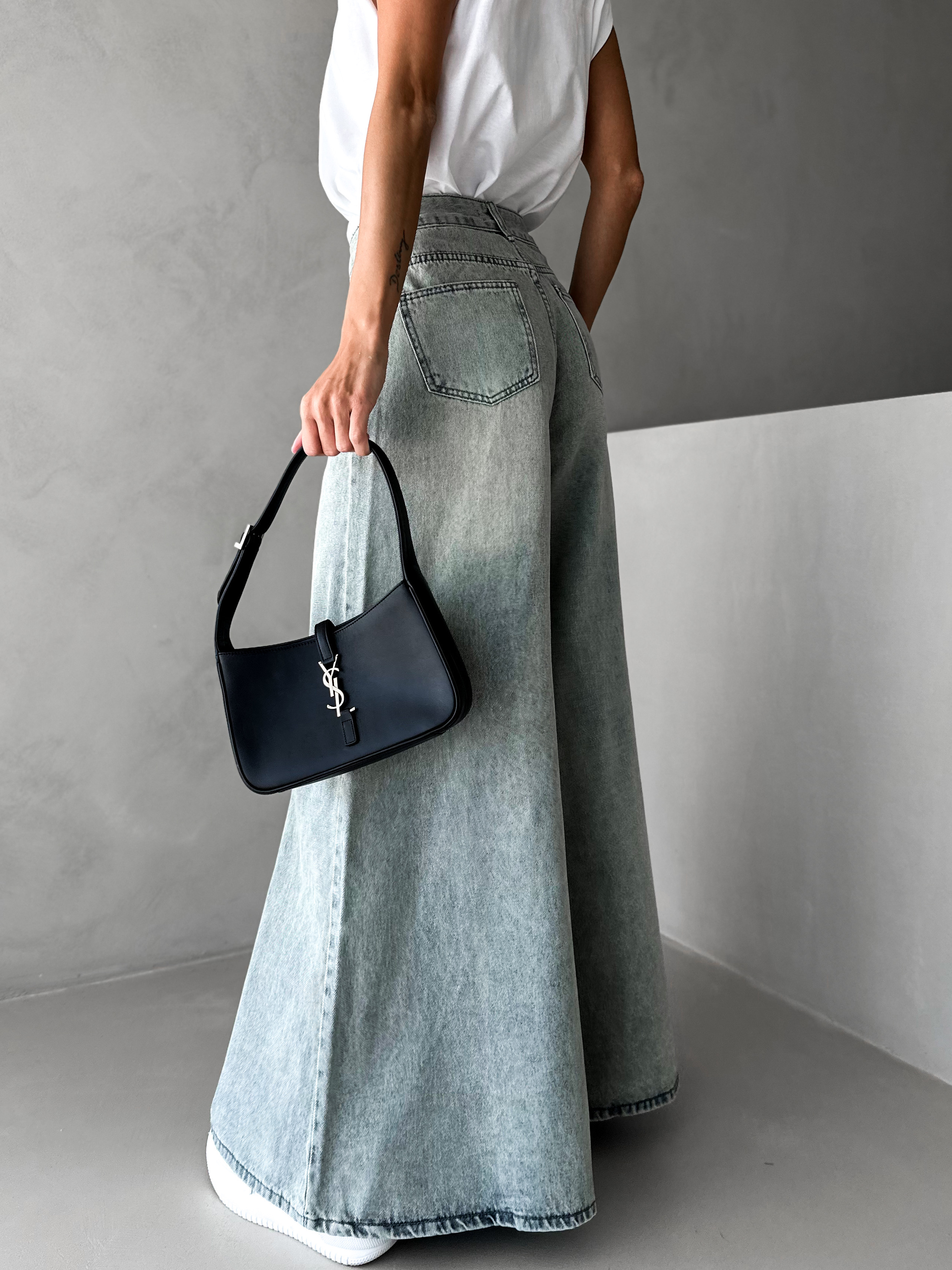 Modrozelené extra wide leg široké džíny AKIHIKO 