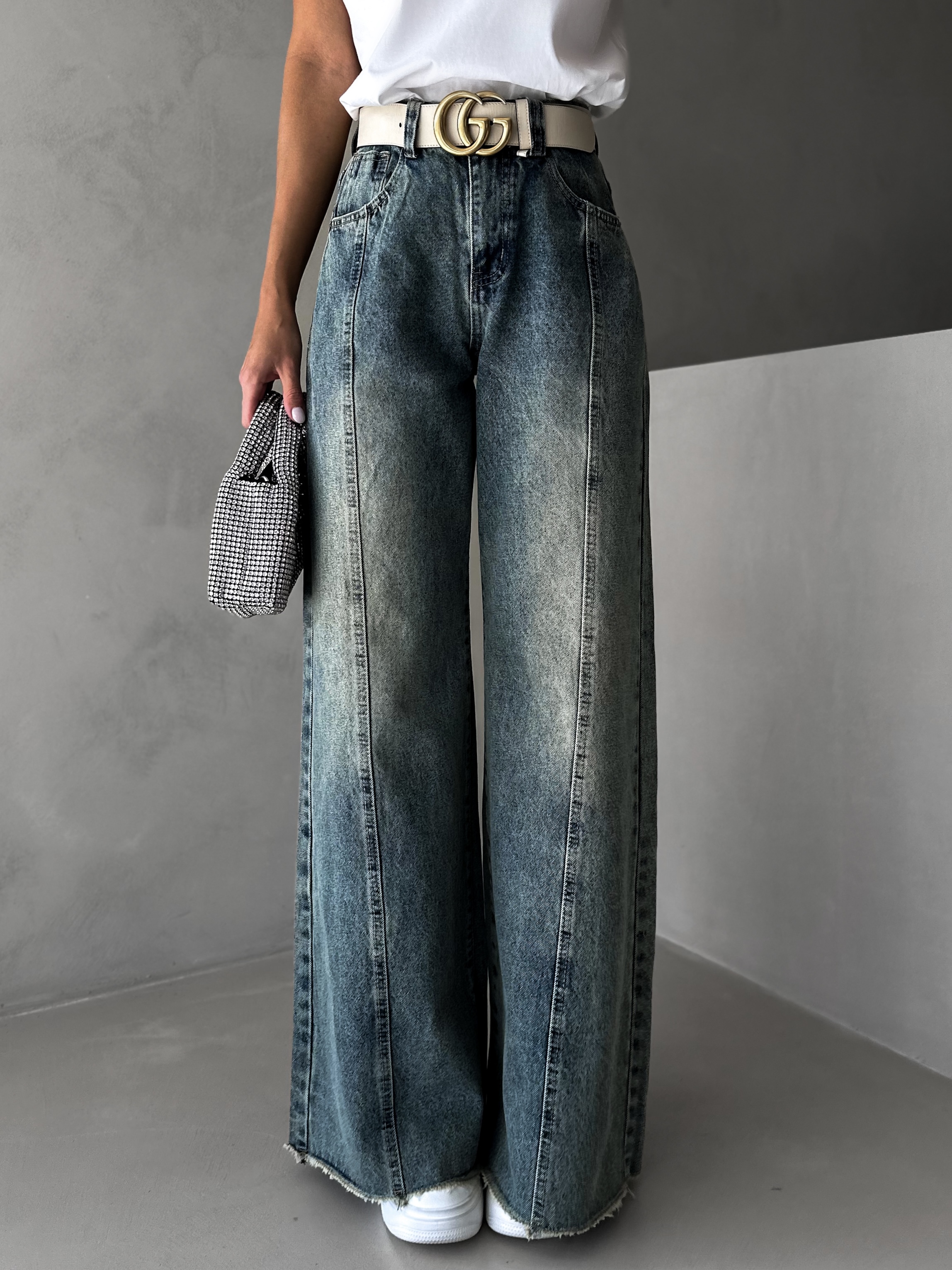 Modrozelené široké wide leg džíny ISMELI 