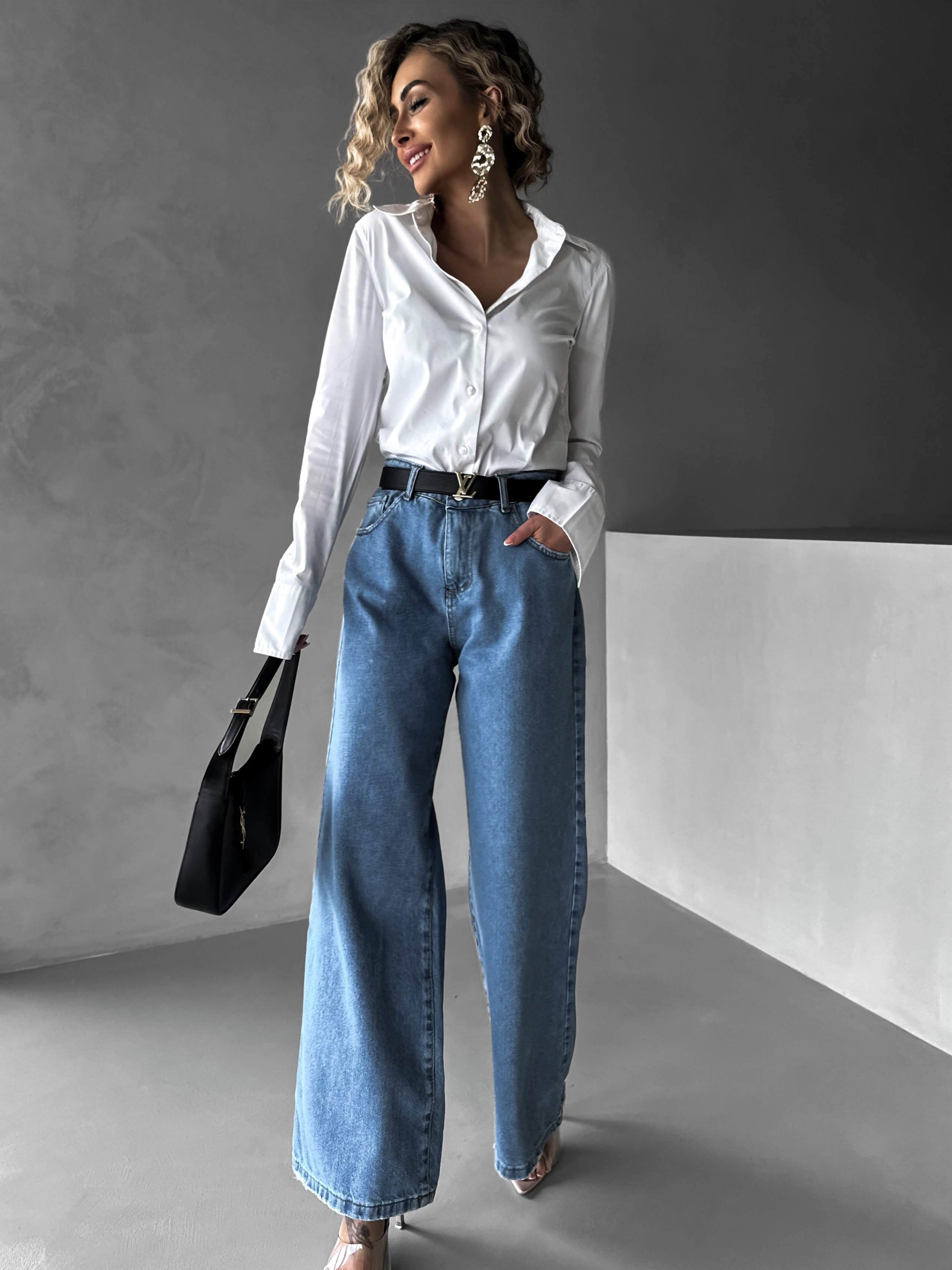 Modré basic široké wide leg džíny KENAN 