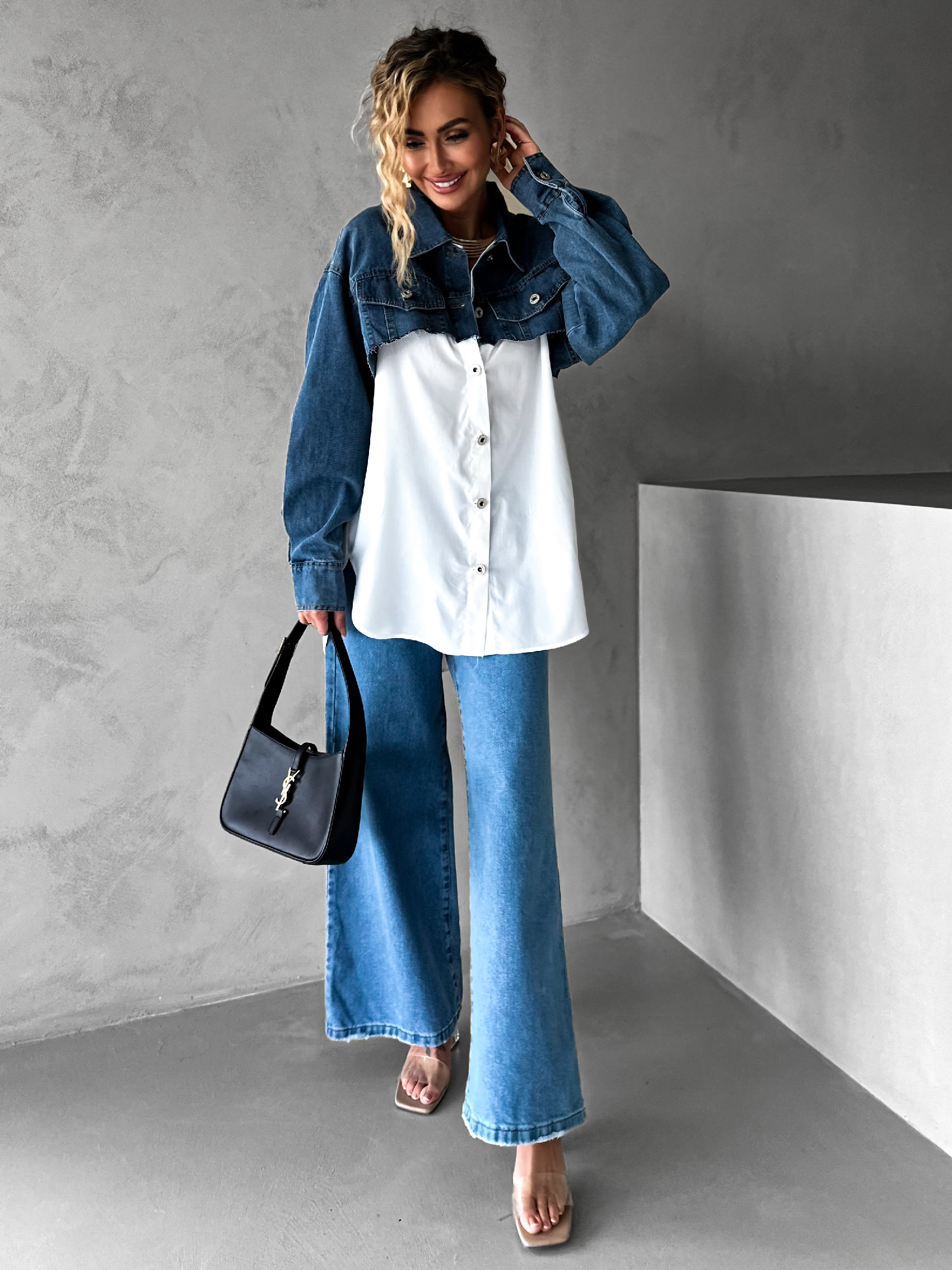 Bílá oversized denim košile HIRMATE Velikost: S/M