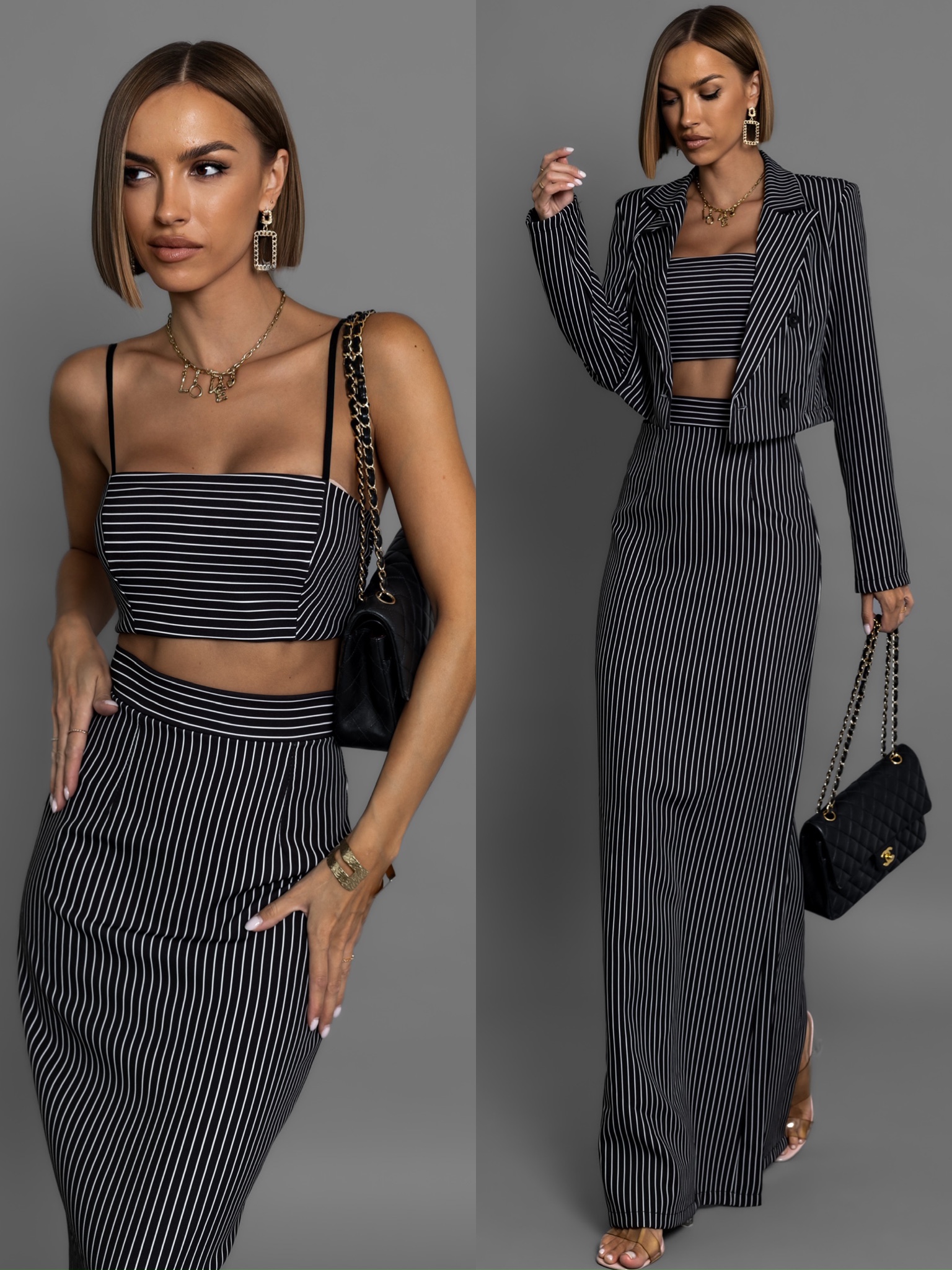 Levně Černý elegantní crop top ALFIJA s pruhy