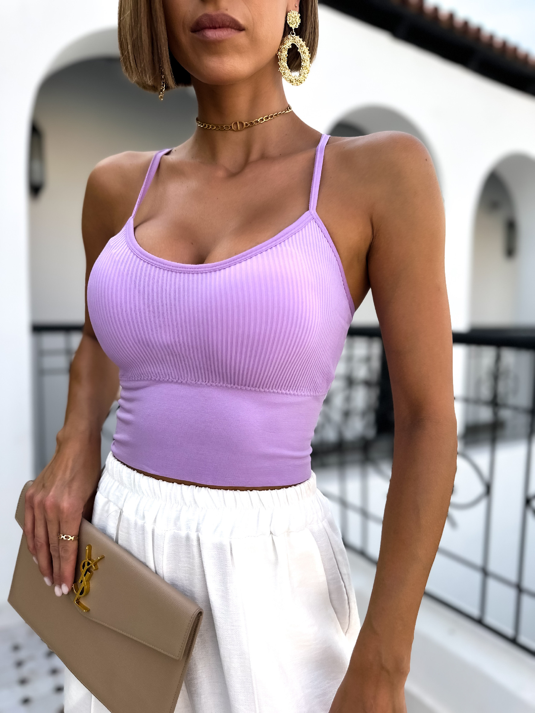 Světle fialový elastický crop top NALISA s vycpávkami Velikost: ONESIZE