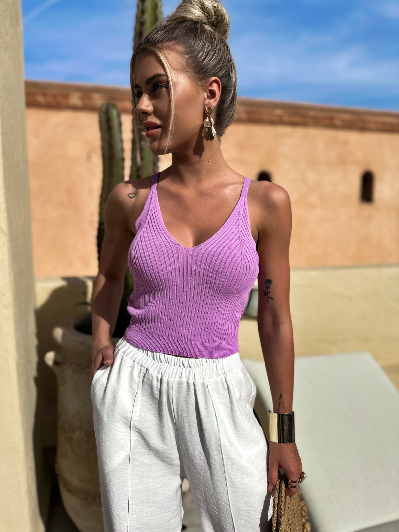 Fialový stylový elegantní top FORDAE Velikost: ONESIZE