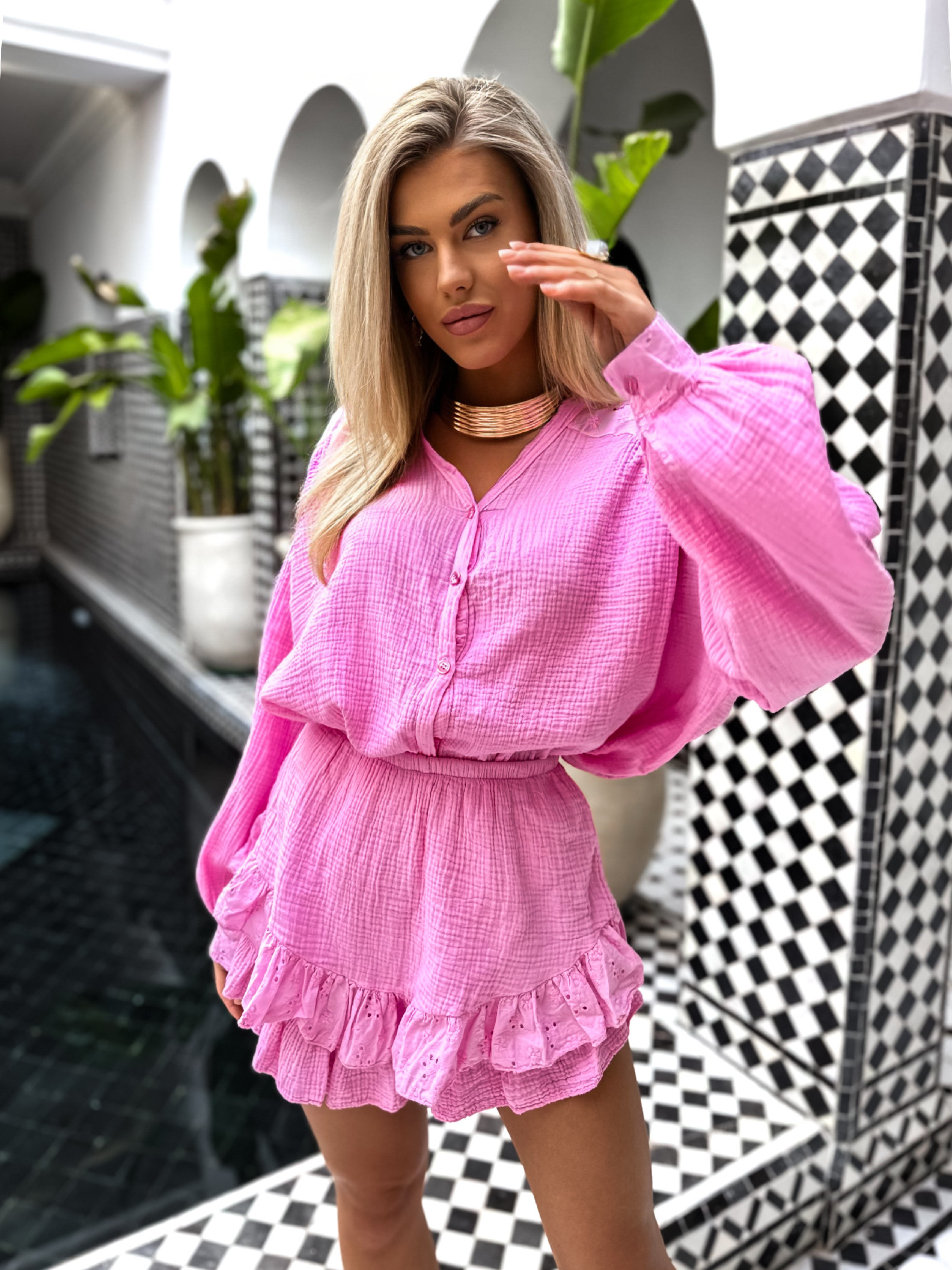 Růžový mušelínový komplet RIMAL Velikost: ONESIZE