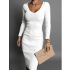 Bílé žebrované midi šaty LOUTEN s dlouhým rukávem