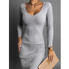 Šedé žebrované midi šaty LOUTEN s dlouhým rukávem
