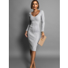 Šedé žebrované midi šaty LOUTEN s dlouhým rukávem