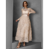 Béžové krajkové dlouhé šaty ENESEL s tylovou sukní