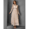 Béžové krajkové dlouhé šaty ENESEL s tylovou sukní