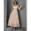 Béžové krajkové dlouhé šaty ENESEL s tylovou sukní