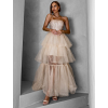 Krémové dlouhé tylové šaty FREDOX s volánem