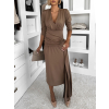Hnědé dlouhé elegantní šaty AUTIS se zavazováním