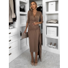 Hnědé dlouhé elegantní šaty AUTIS se zavazováním