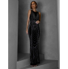 Stříbrnočerné třpytivé dlouhé šaty DARIONE s kamínky